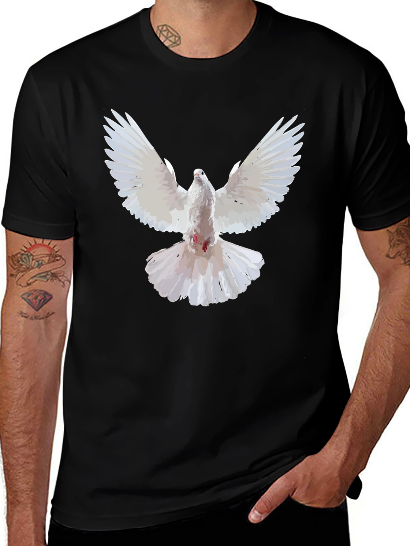 White Dove Graphic Black T-Shirt