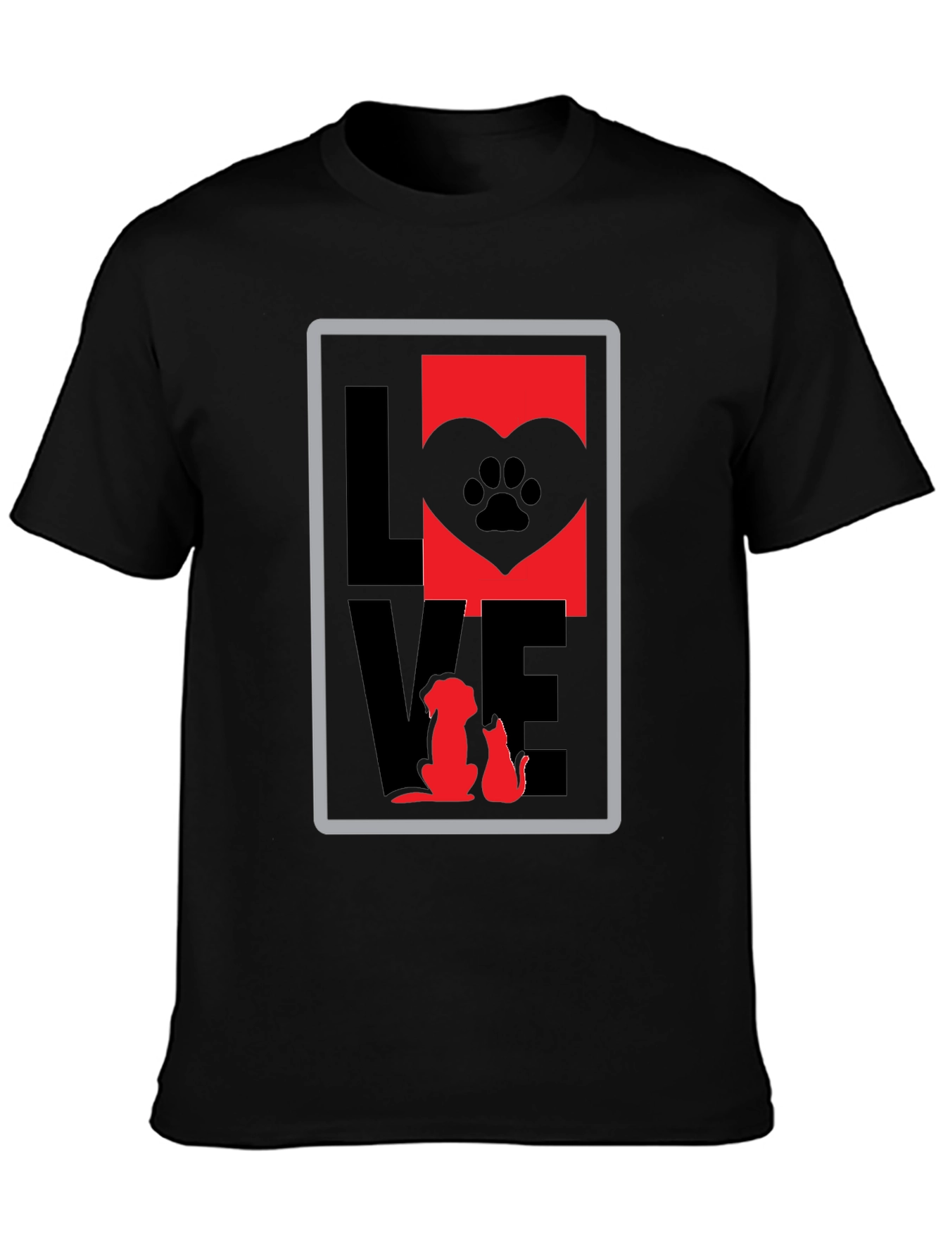 Love Dog Cat Paw Print Graphic T-Shirt