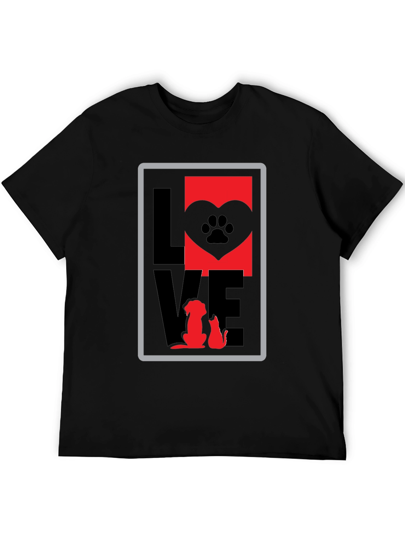 Love Dog Cat Paw Print Graphic T-Shirt