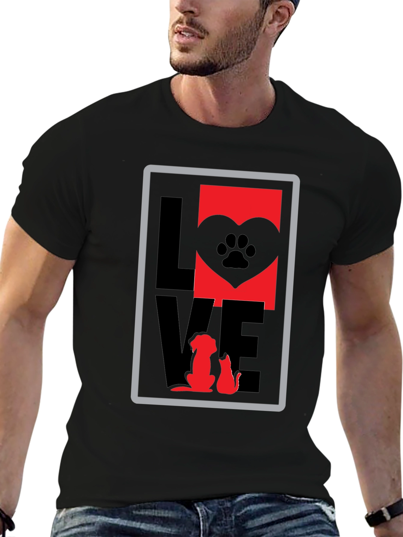 Love Dog Cat Paw Print Graphic T-Shirt