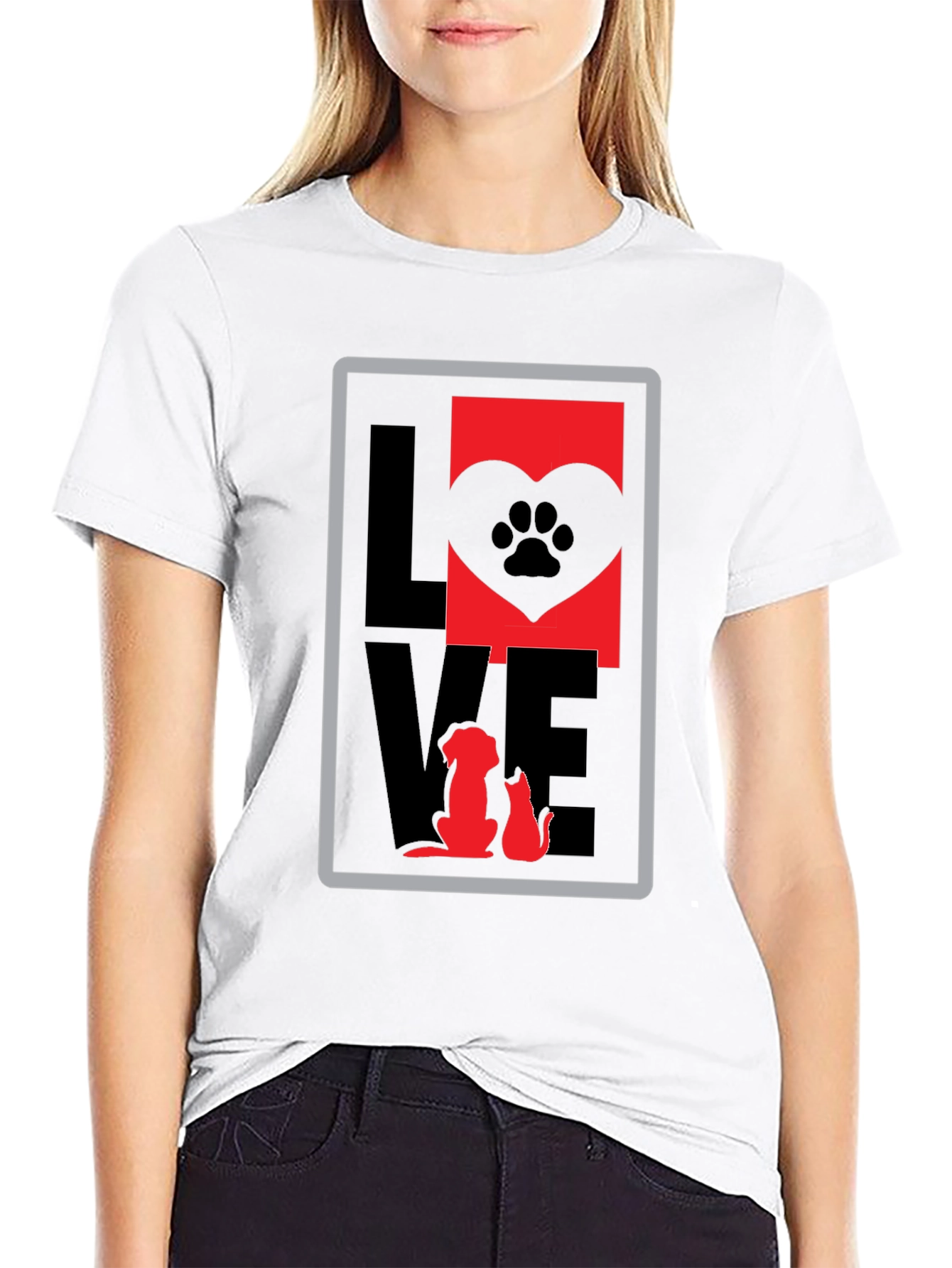 Love Dog Cat Paw Print Graphic T-Shirt