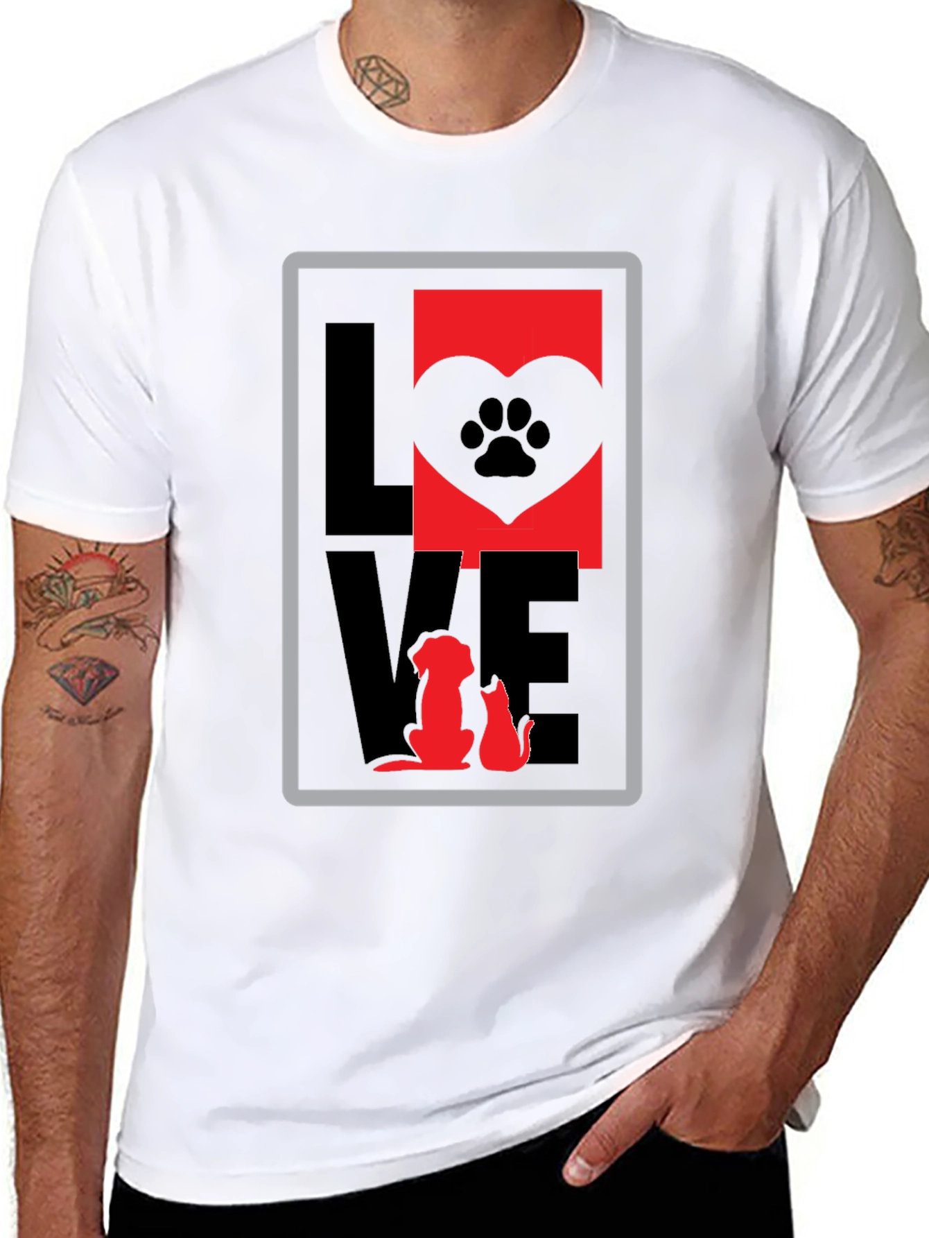 Love Dog Cat Paw Print Graphic T-Shirt