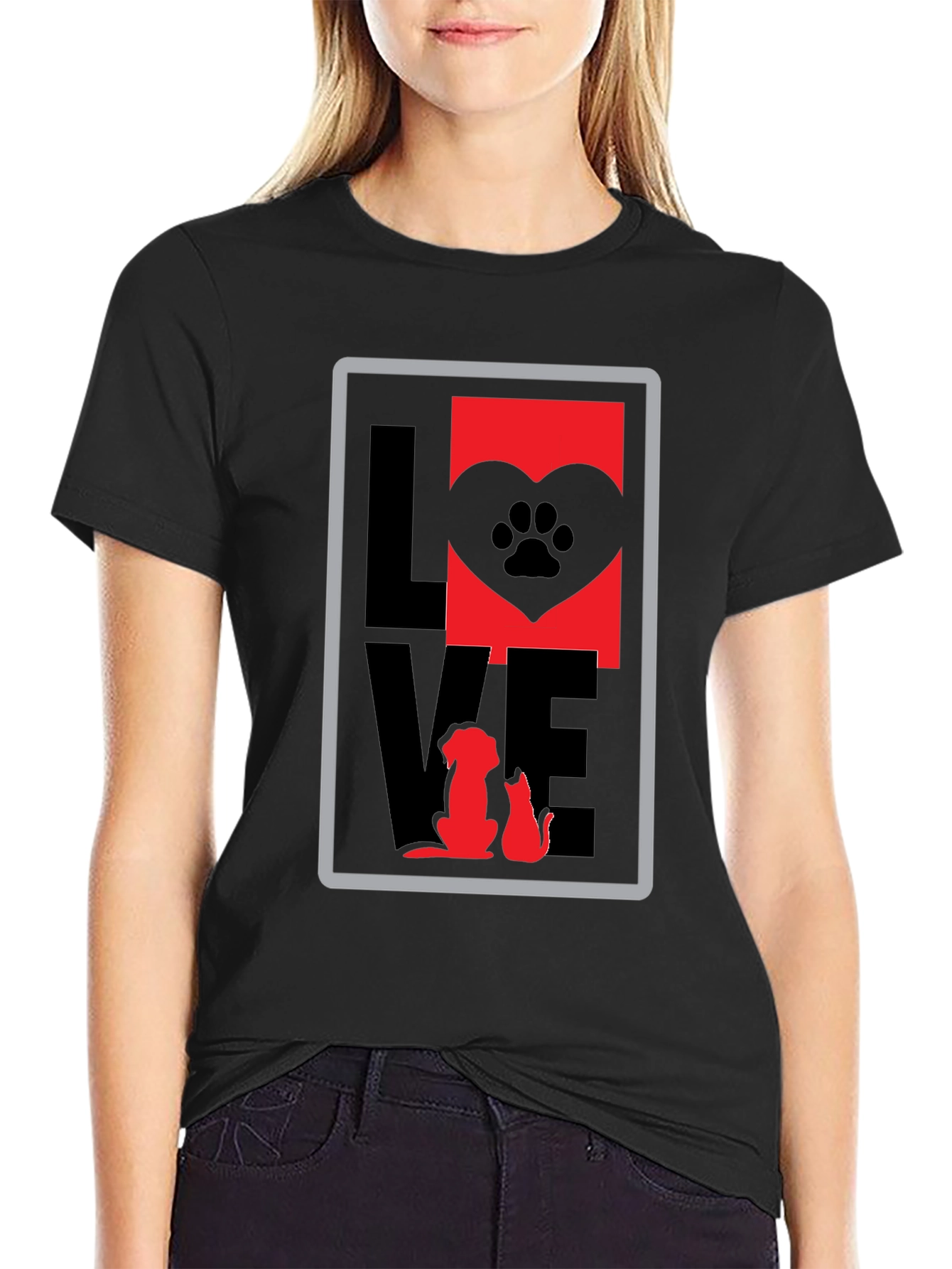 Love Dog Cat Paw Print Graphic T-Shirt