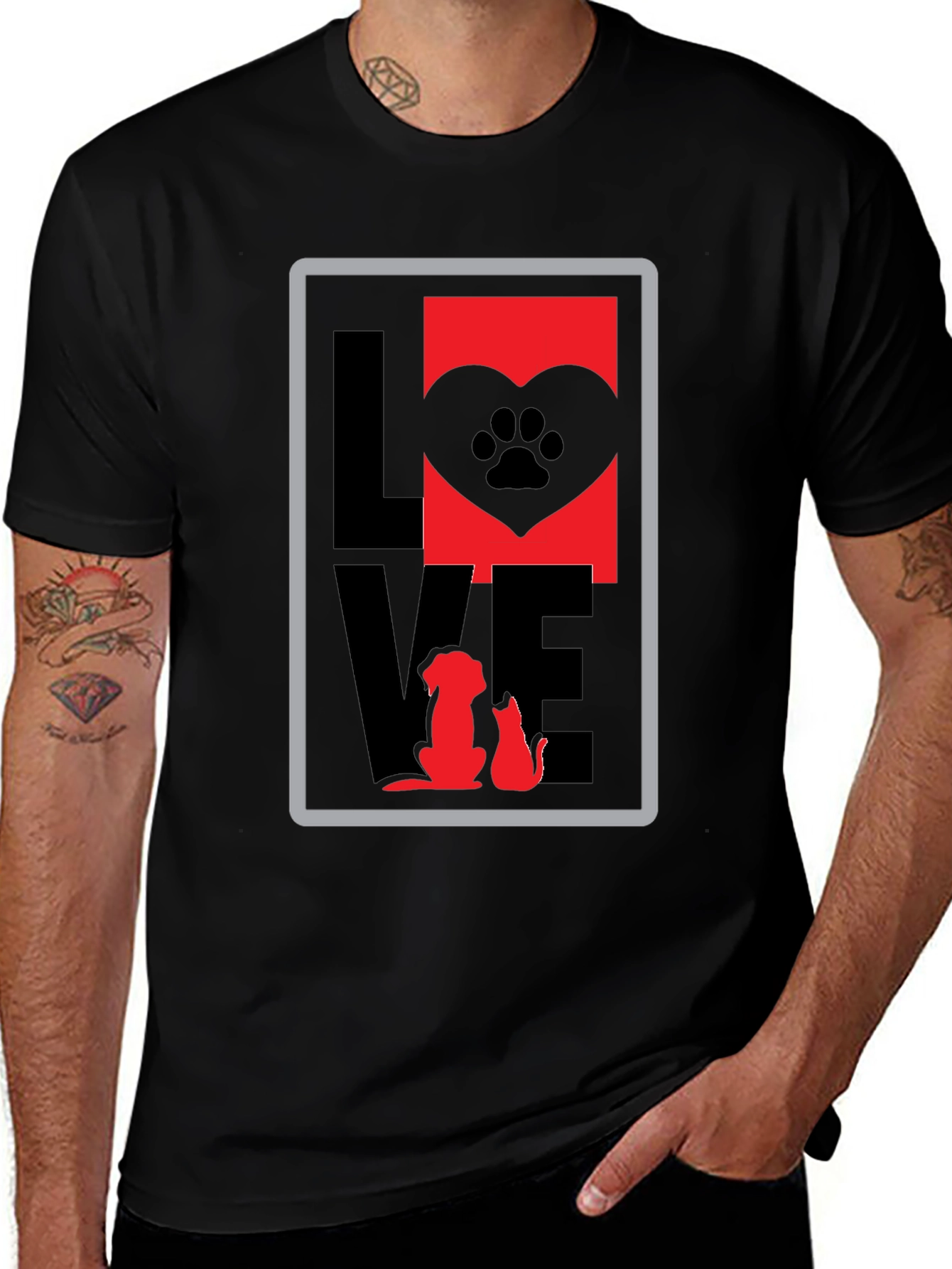 Love Dog Cat Paw Print Graphic T-Shirt