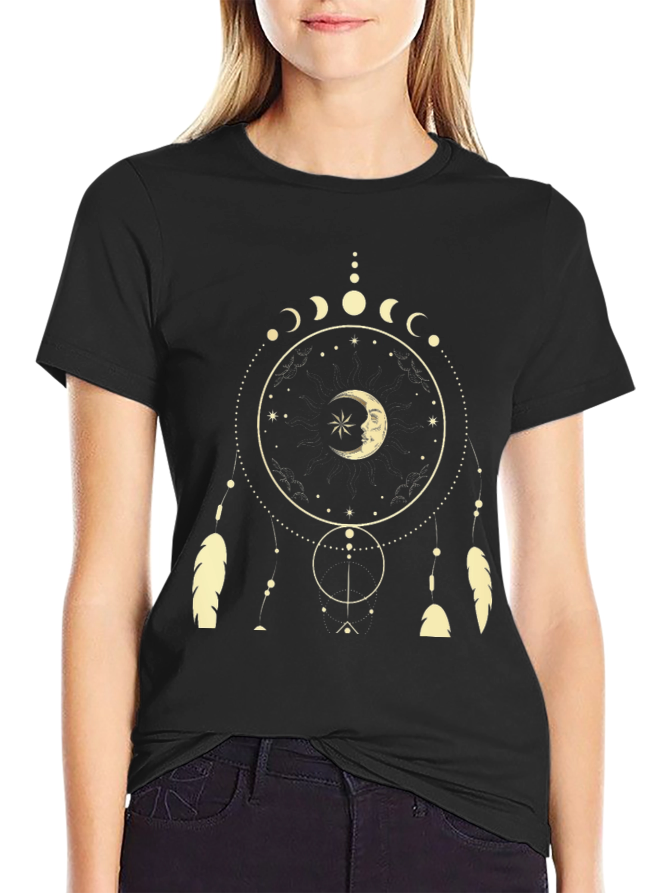 Dreamcatcher Moon Phase T-Shirt - Black
