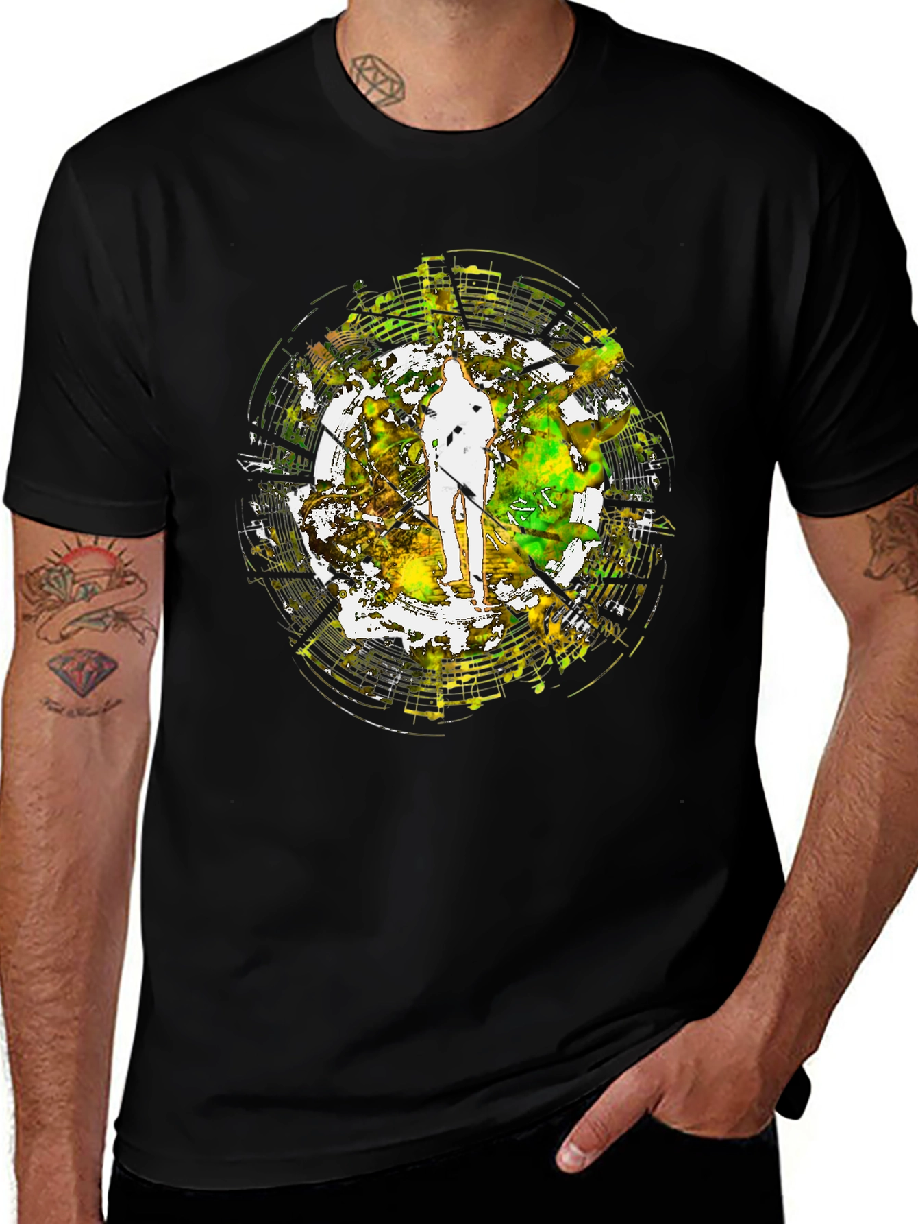 Abstract Musician Graphic Black T-Shirt
