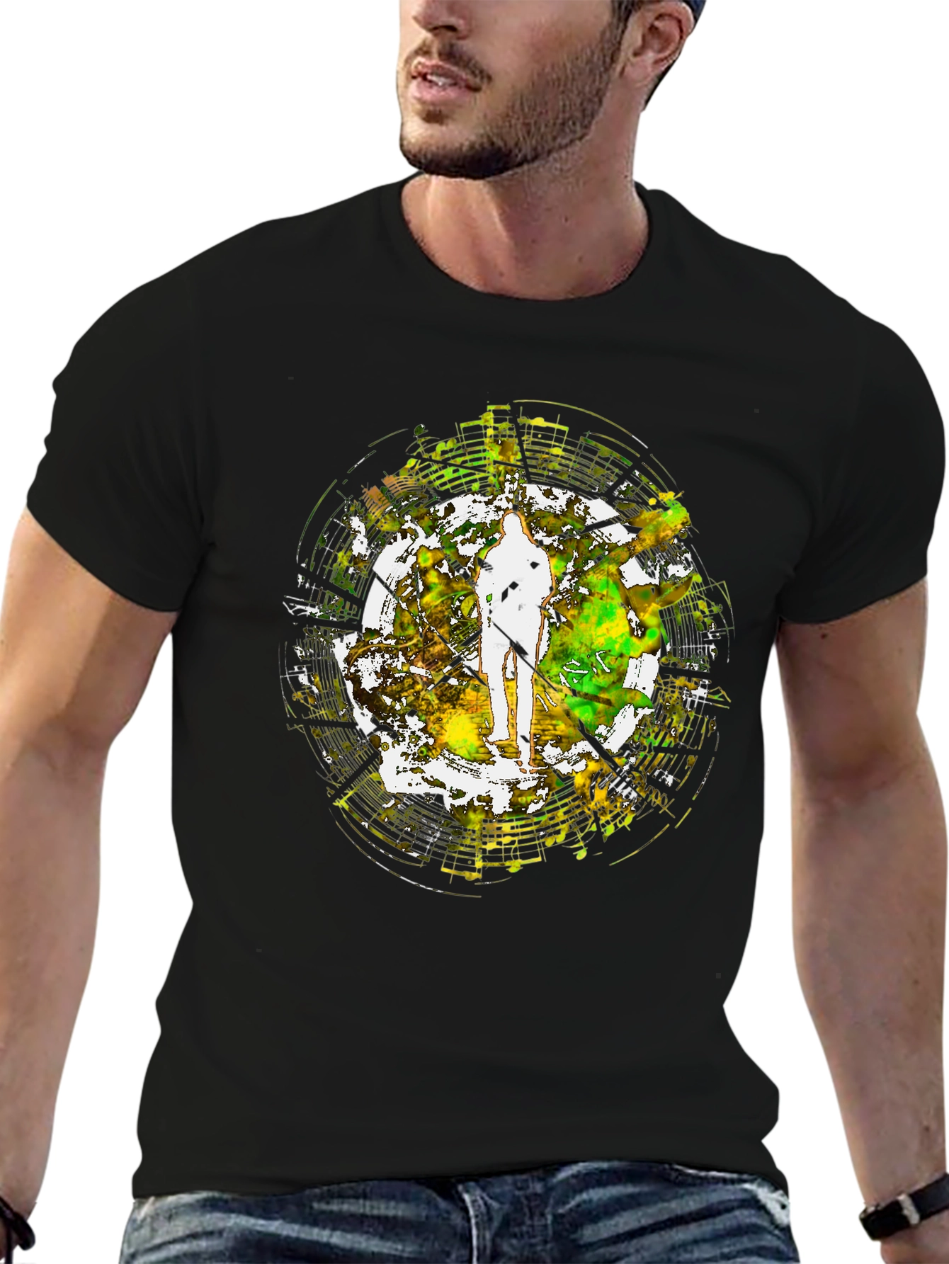 Abstract Musician Graphic Black T-Shirt