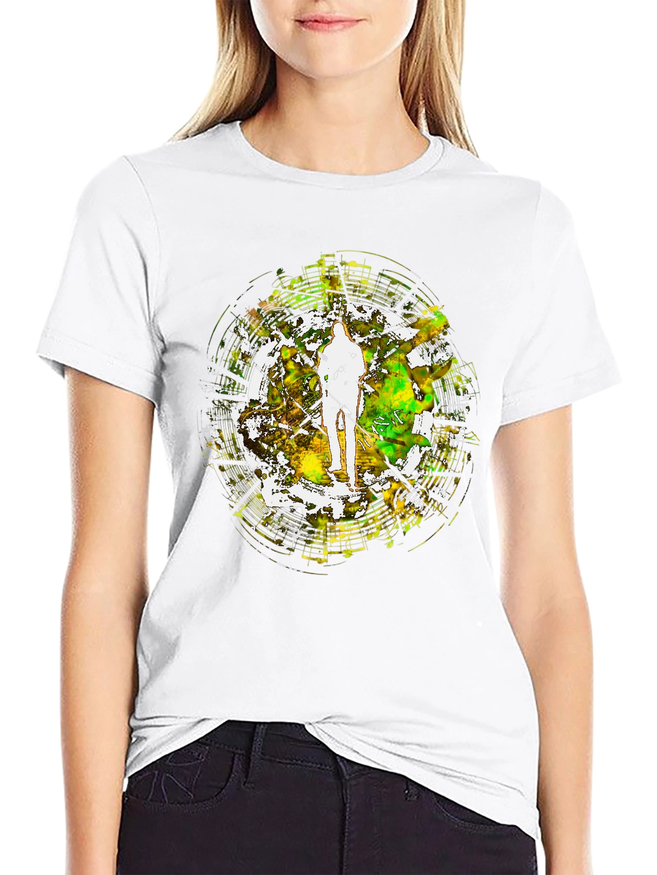 Abstract Musician Graphic Black T-Shirt