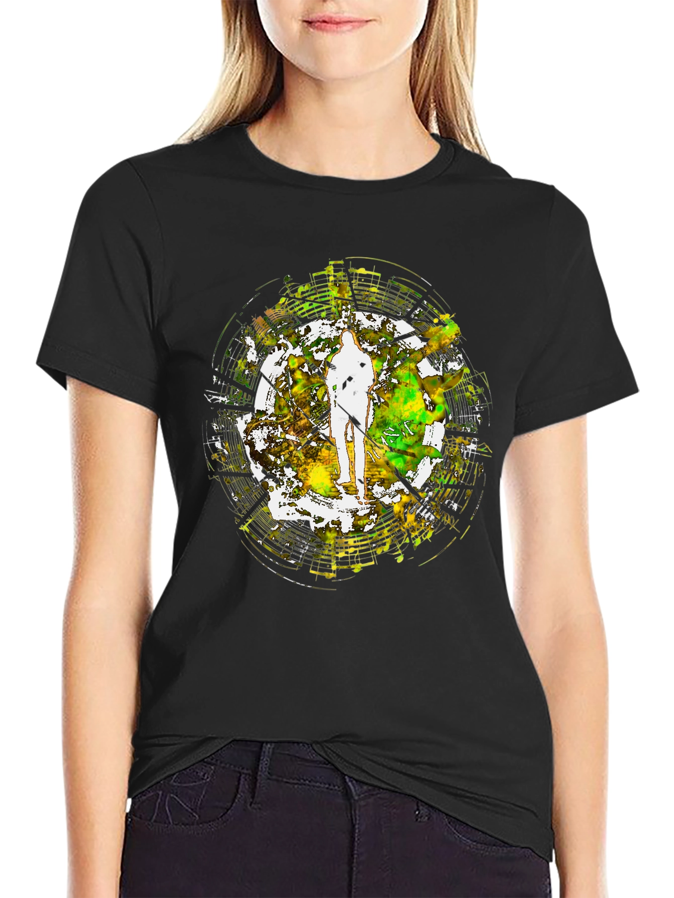 Abstract Musician Graphic Black T-Shirt
