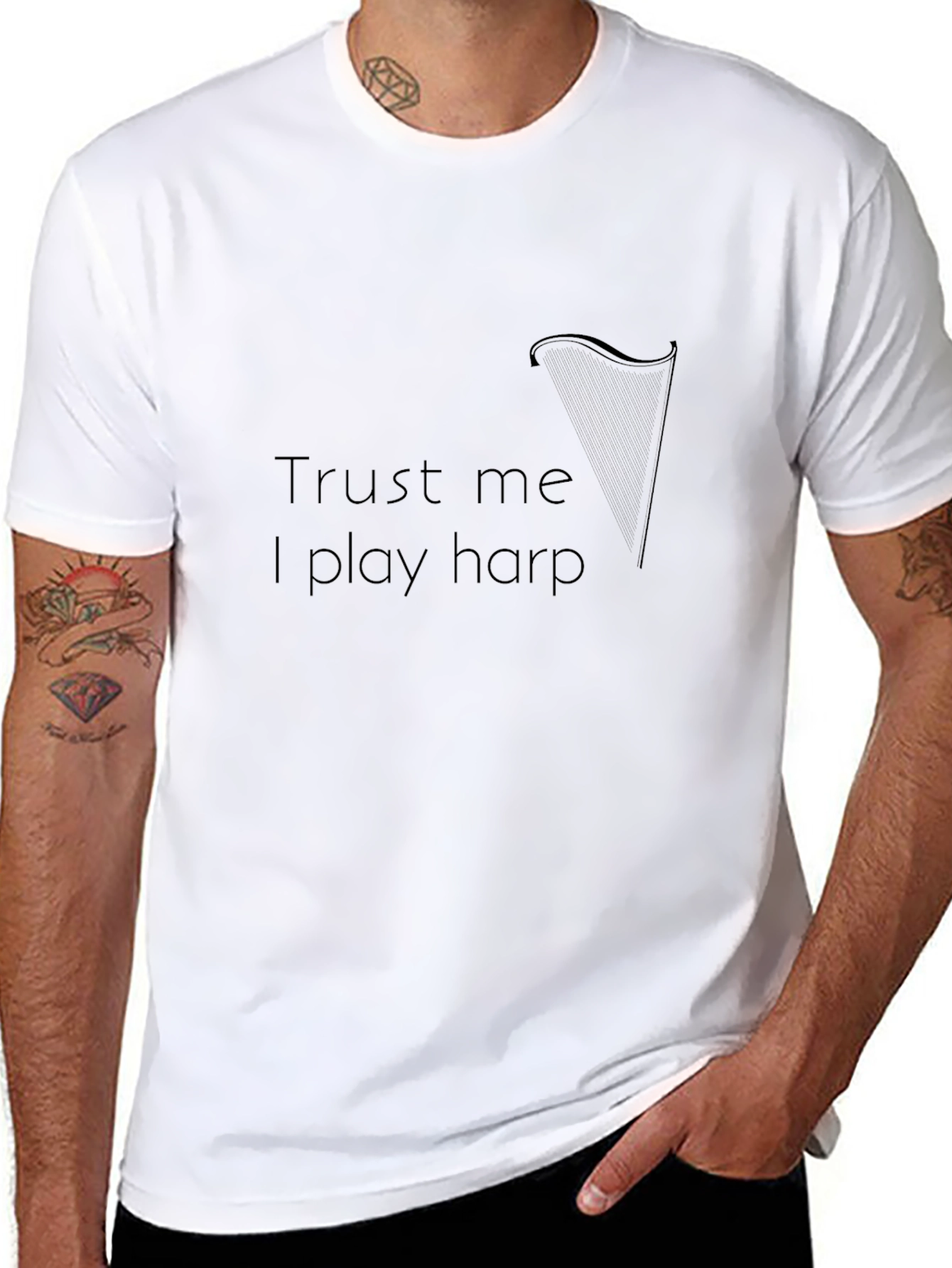 Trust Me I Play Harp Mens Black T-Shirt
