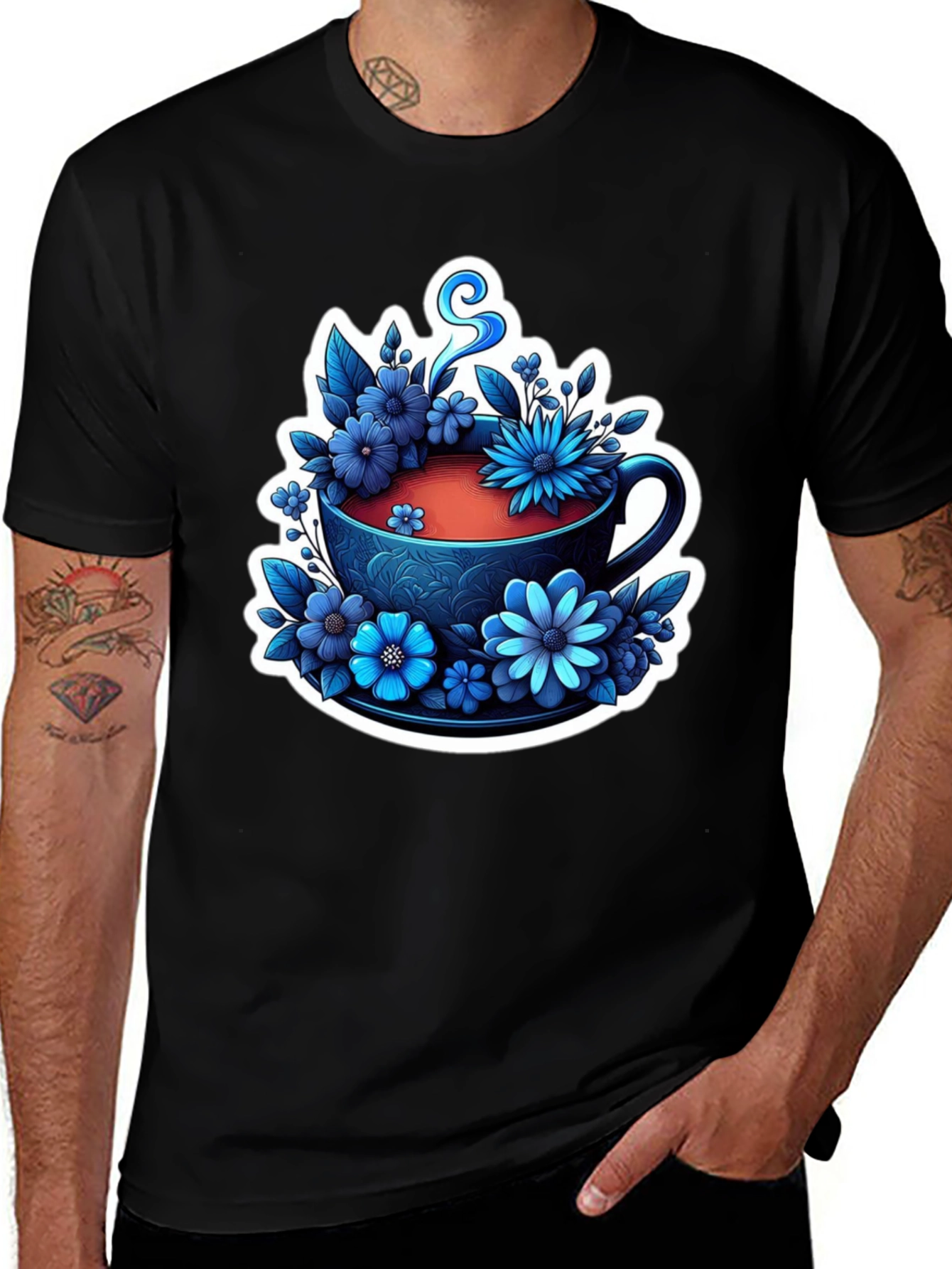Floral Teacup Graphic Tee - Black