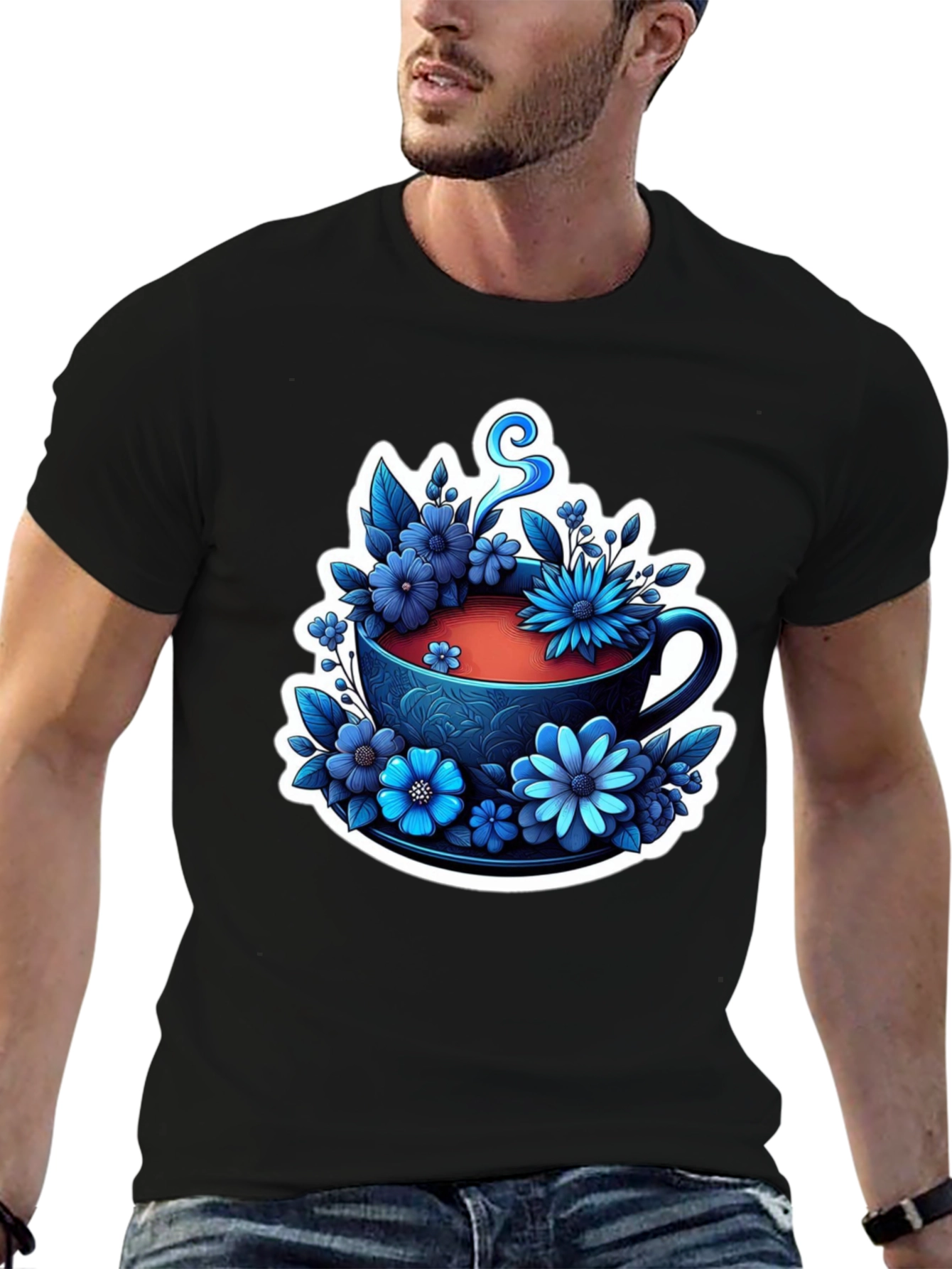 Floral Teacup Graphic Tee - Black