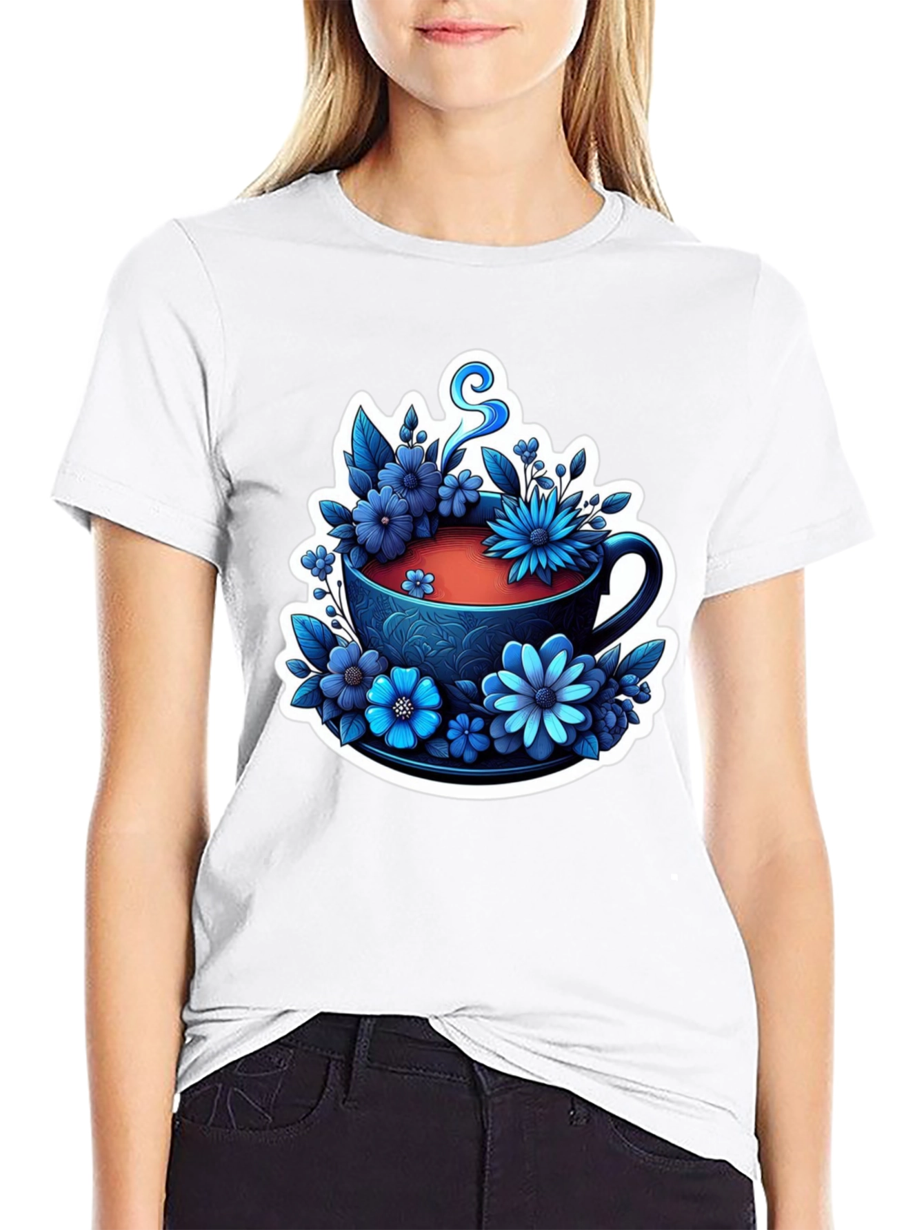 Floral Teacup Graphic Tee - Black