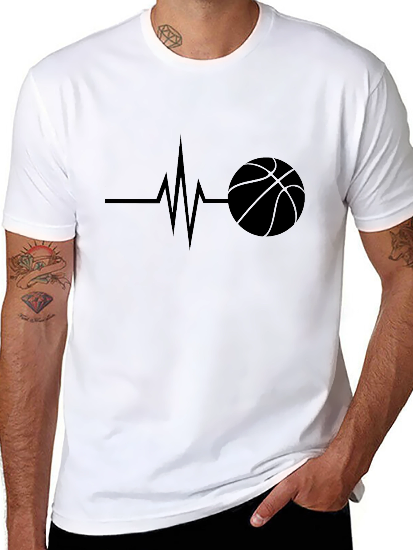 Basketball Heartbeat Graphic Tee - Black