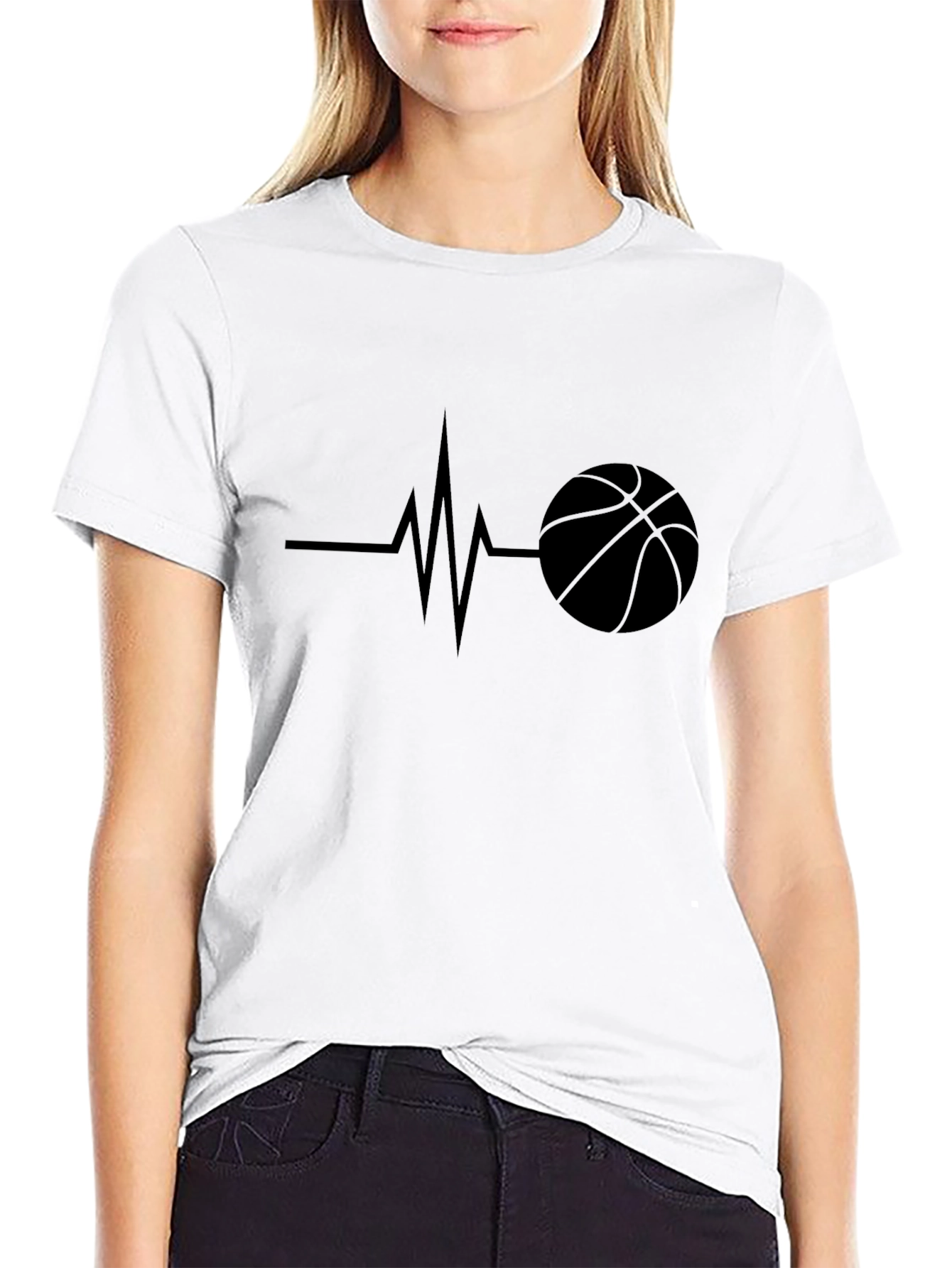 Basketball Heartbeat Graphic Tee - Black