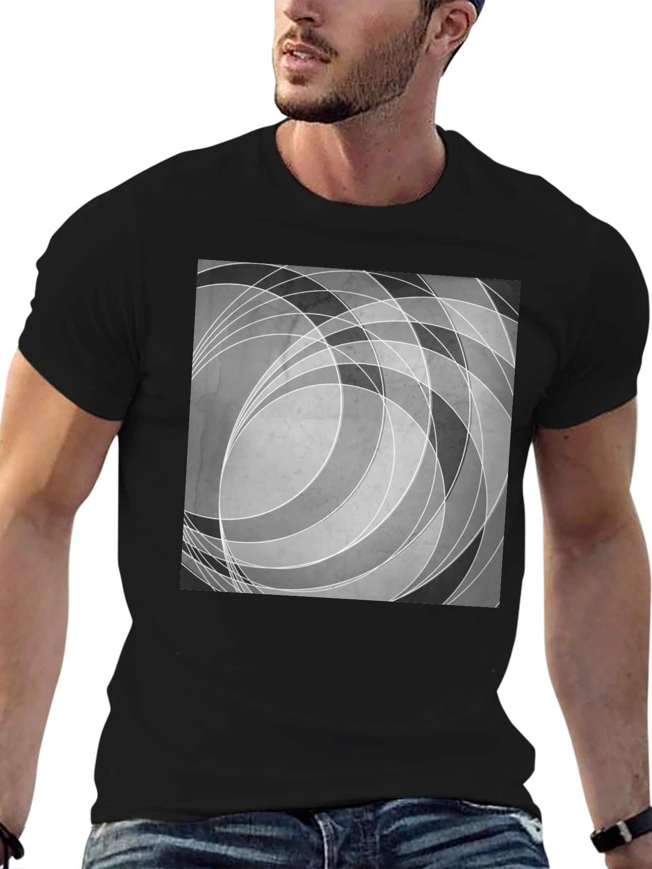 Abstract Circle Graphic Black T-Shirt