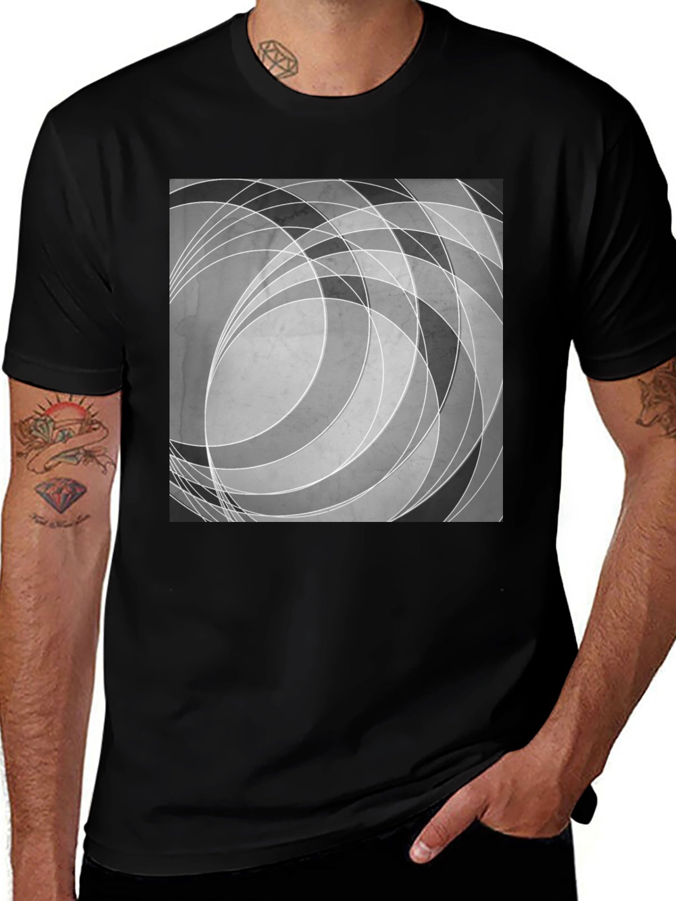 Abstract Circle Graphic Black T-Shirt