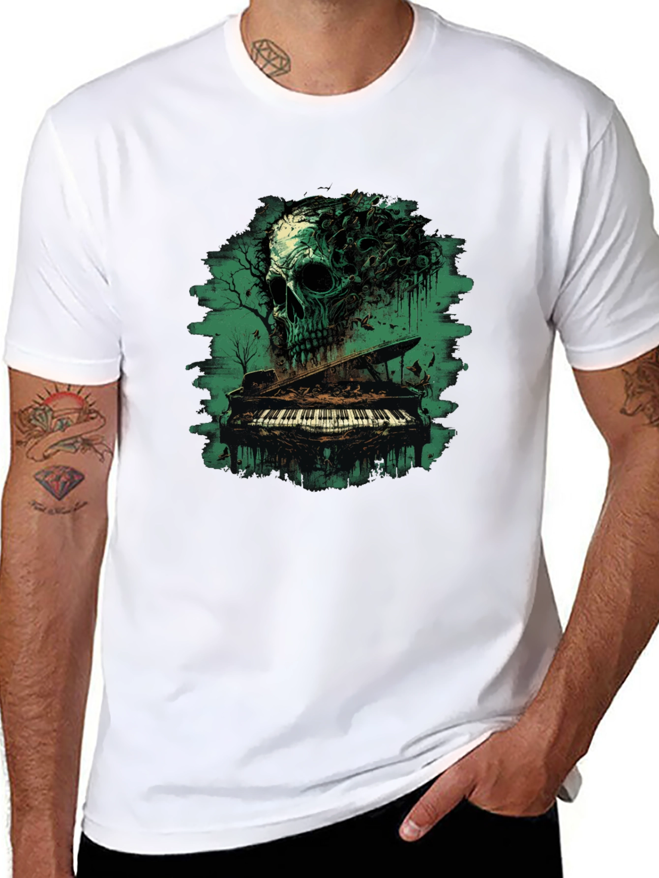 Skull Piano Graphic Black Tee