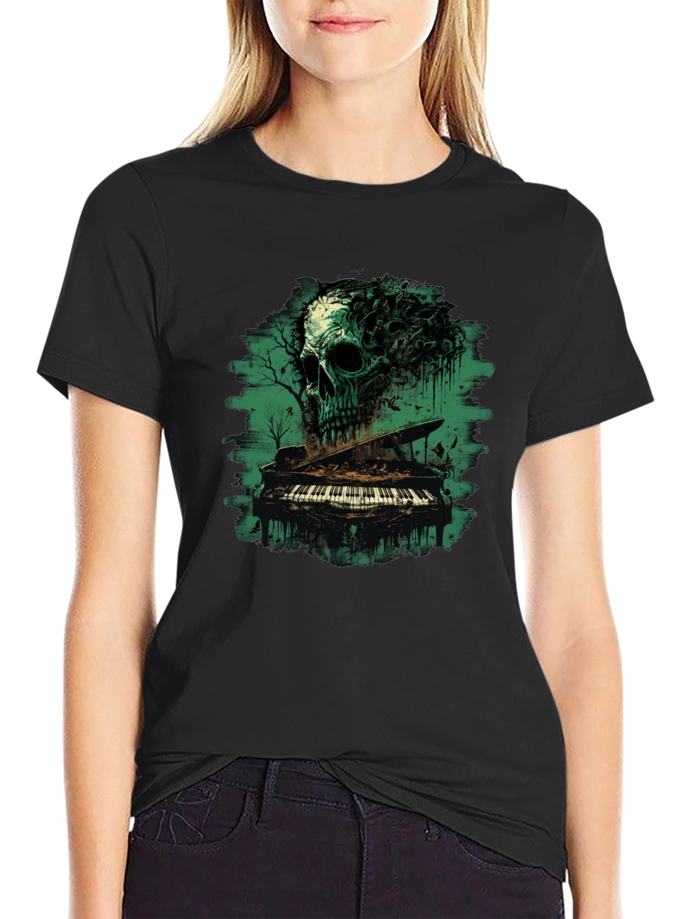Skull Piano Graphic Black Tee