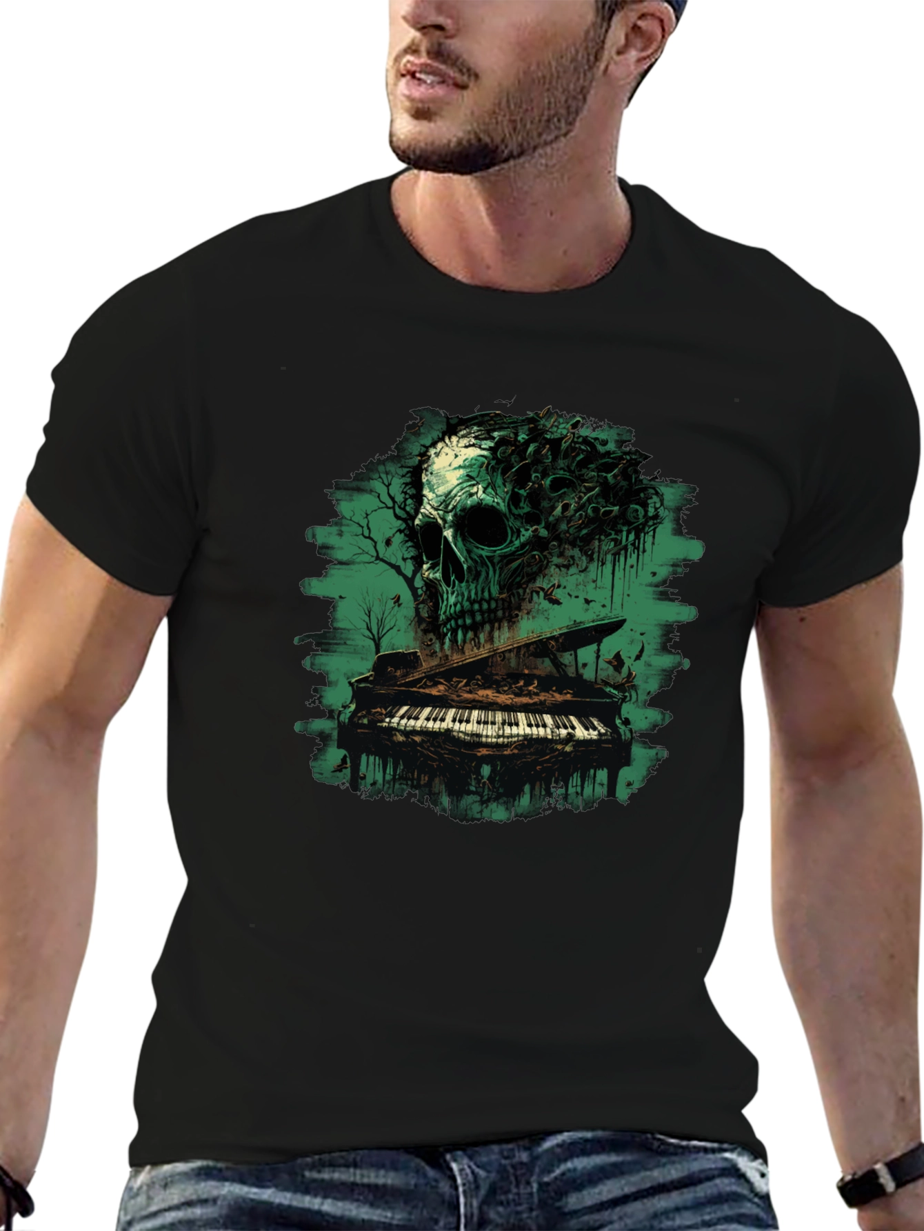 Skull Piano Graphic Black Tee