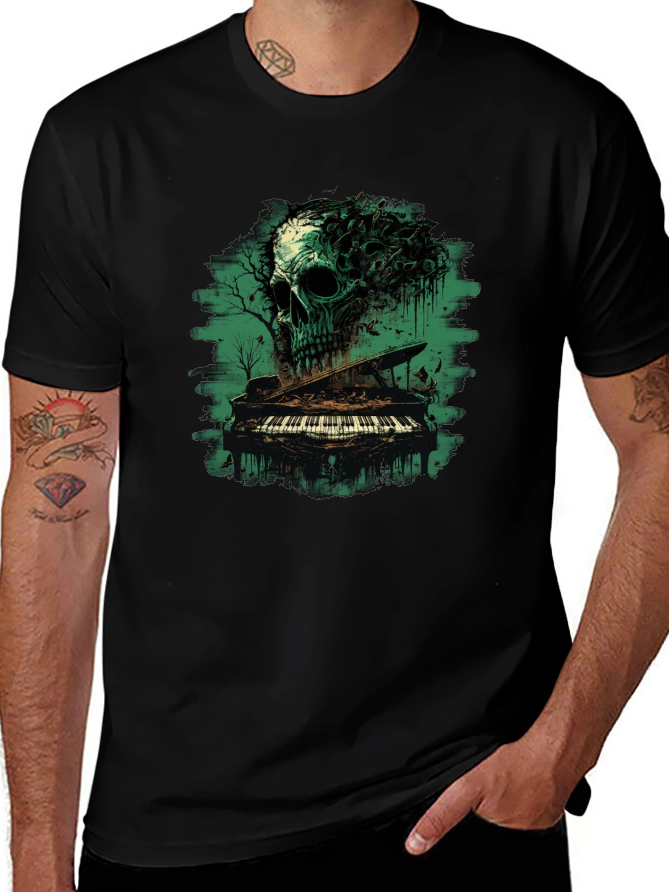 Skull Piano Graphic Black Tee