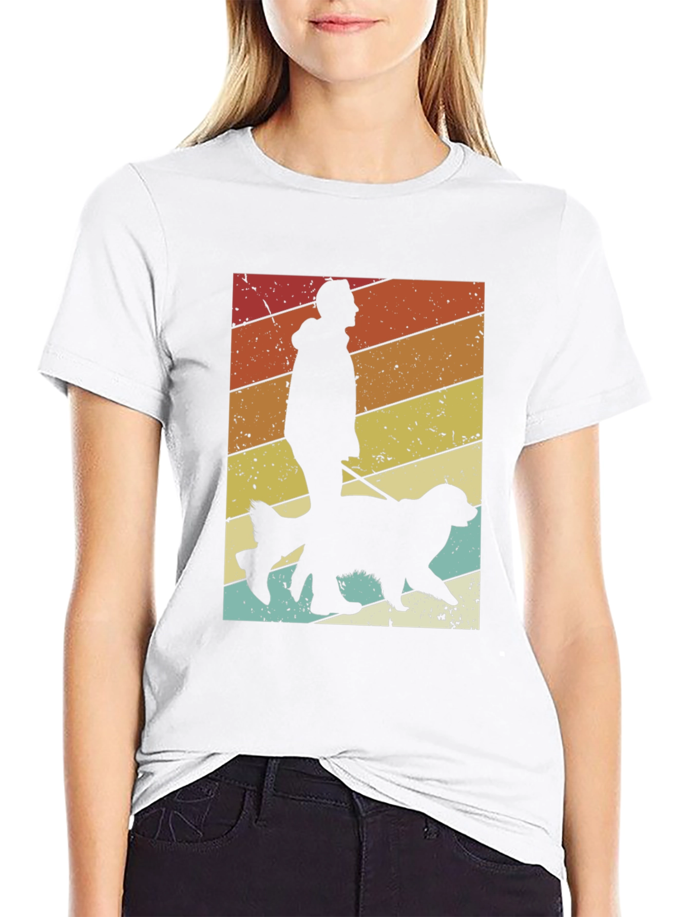 Retro Dog Walk T-Shirt Black Graphic Tee