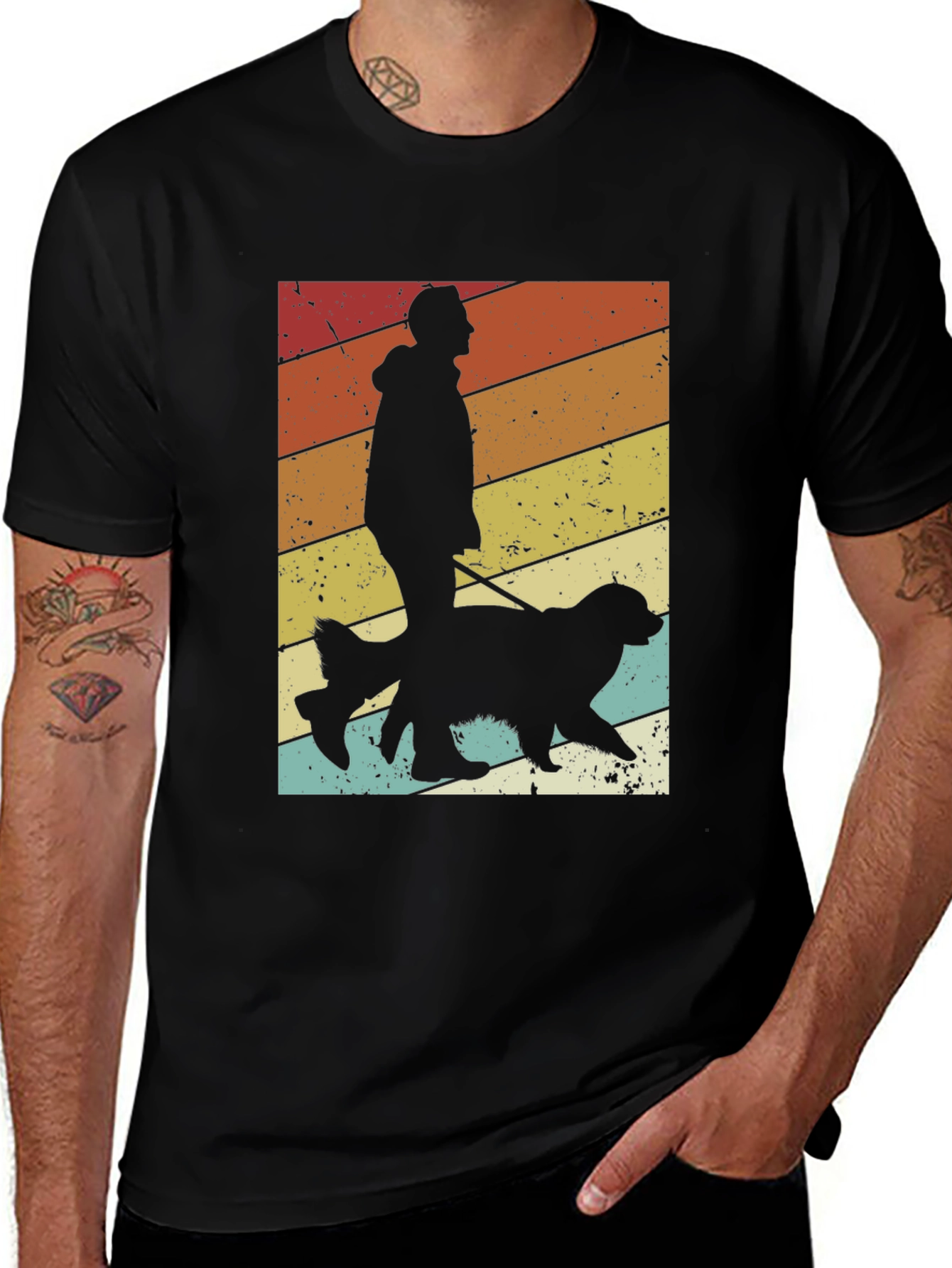 Retro Dog Walk T-Shirt Black Graphic Tee