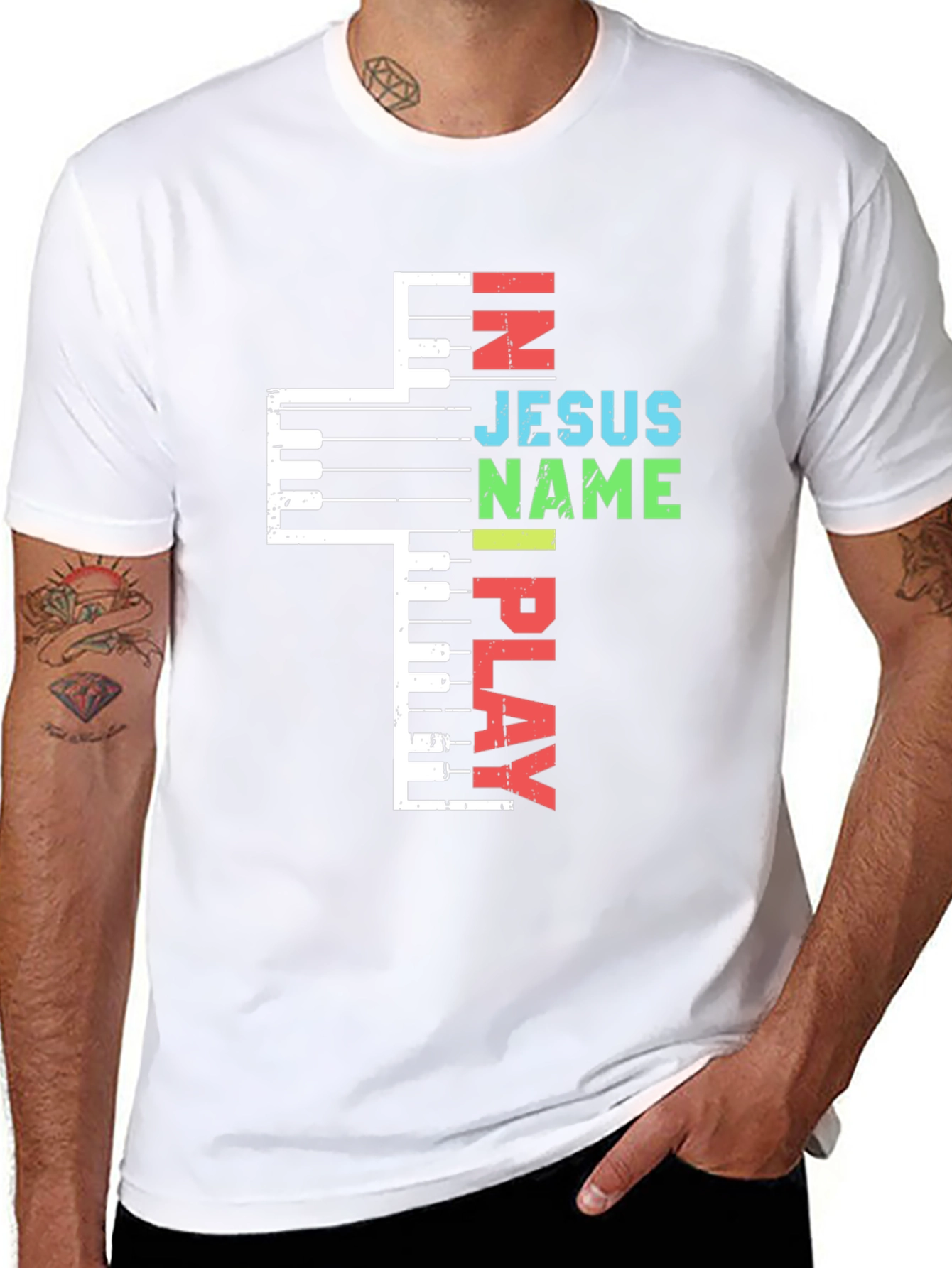 In Jesus Name I Play Piano Christian T-Shirt