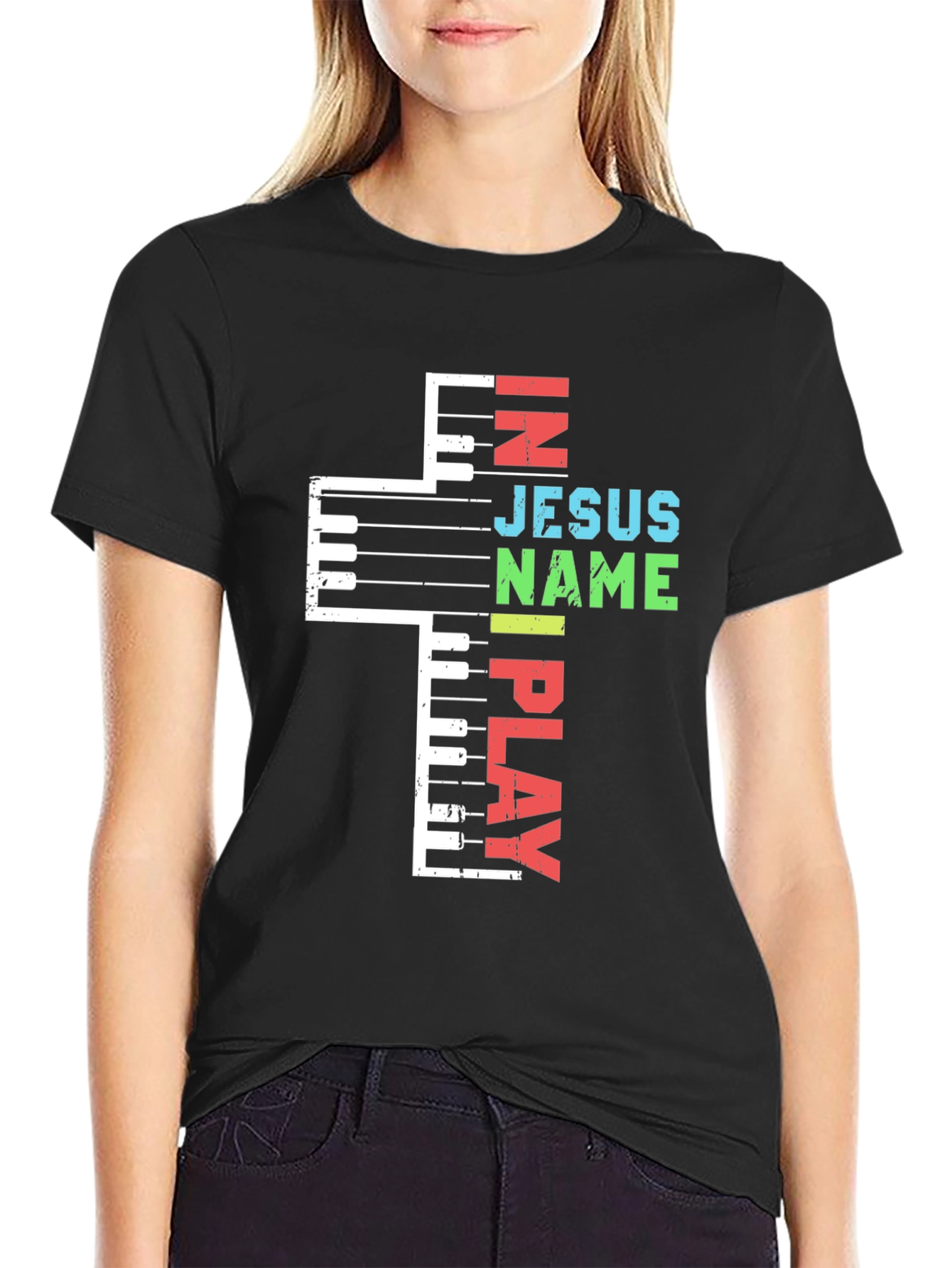 In Jesus Name I Play Piano Christian T-Shirt