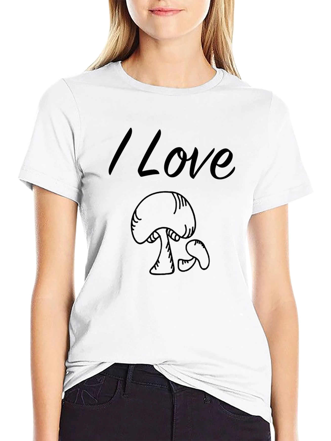 I Love Mushrooms Graphic Tee - Black Cotton T-Shirt
