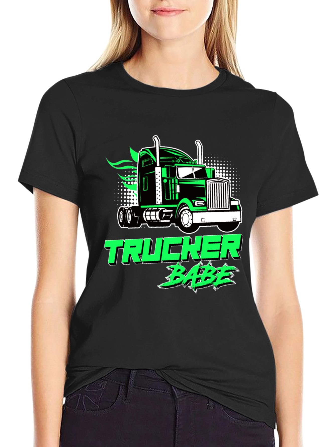 Trucker Babe Graphic Tee - Black
