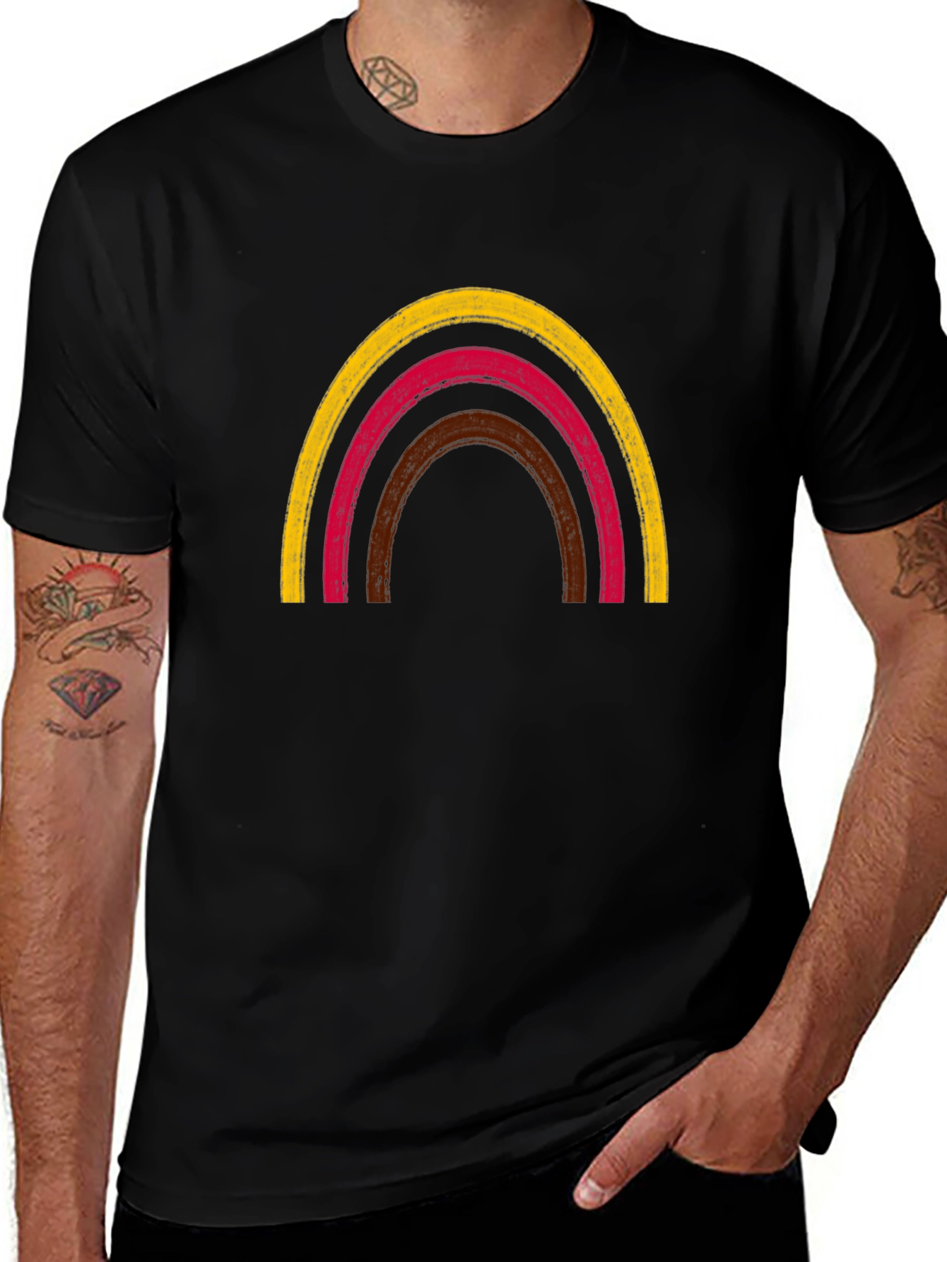 Rainbow Arch Graphic Tee - Black Cotton T-Shirt
