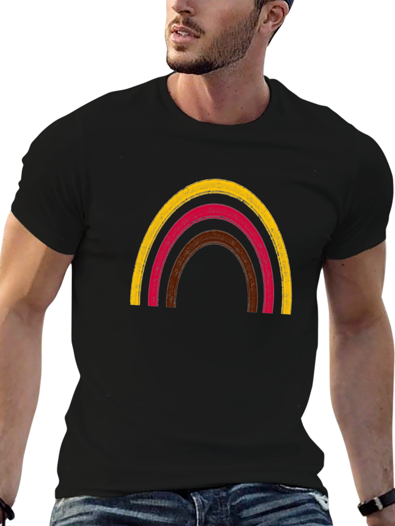 Rainbow Arch Graphic Tee - Black Cotton T-Shirt