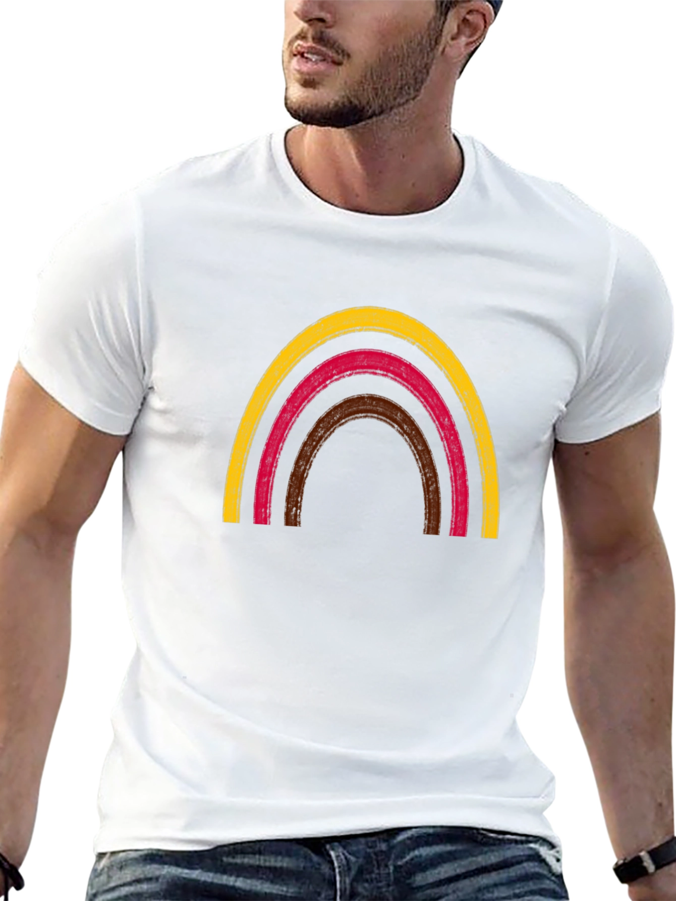Rainbow Arch Graphic Tee - Black Cotton T-Shirt