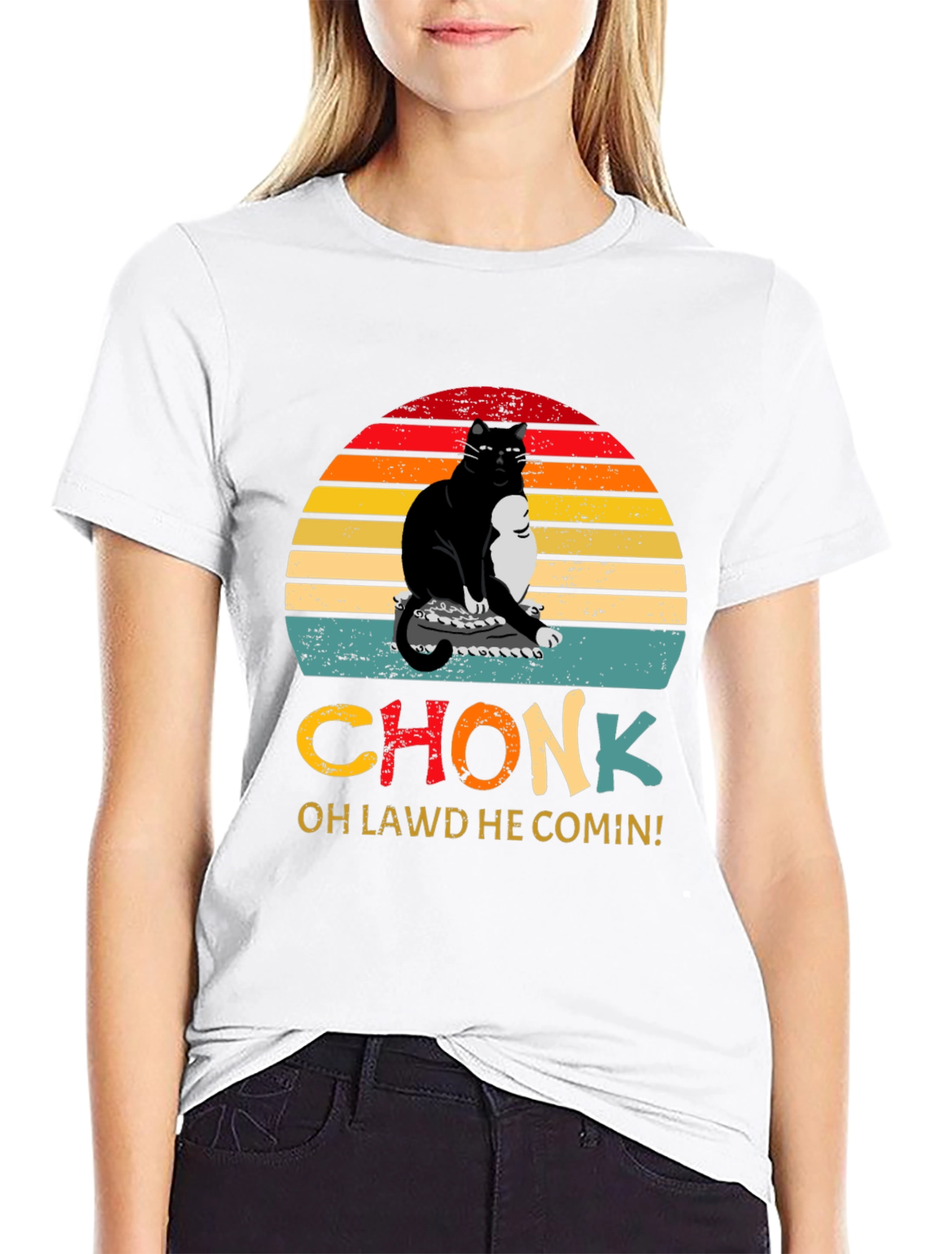 Chonk Cat T-Shirt - Oh Lawd He Comin!