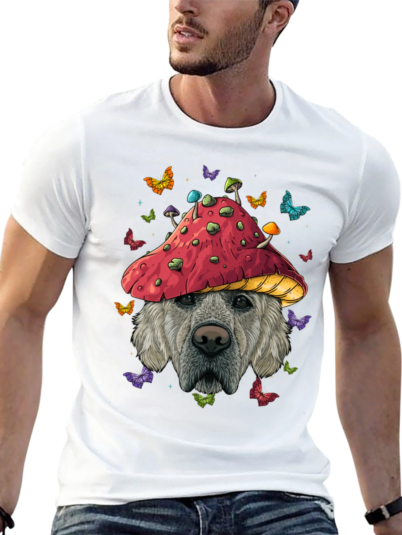 Dog in Mushroom Hat Graphic Tee