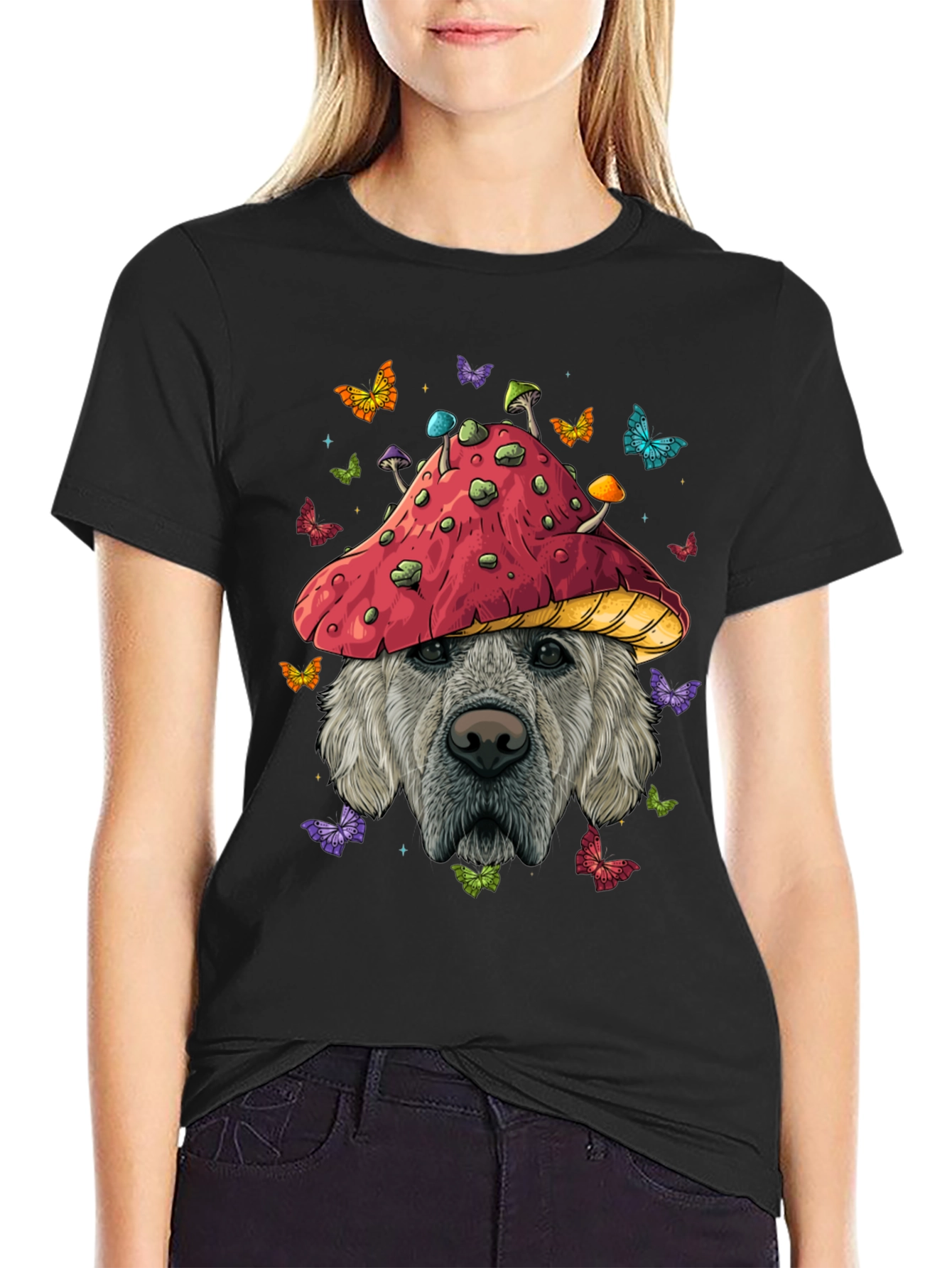 Dog in Mushroom Hat Graphic Tee