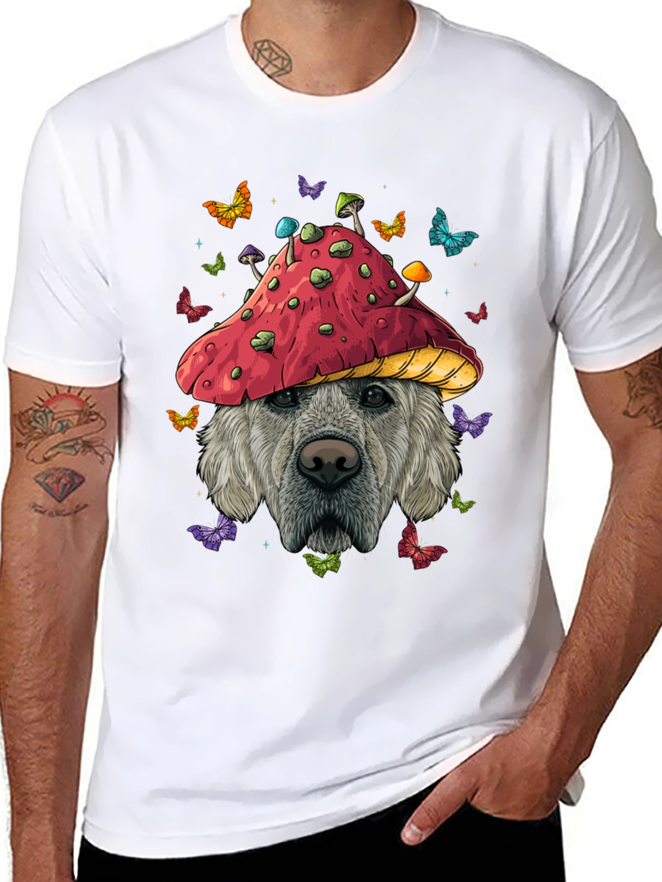 Dog in Mushroom Hat Graphic Tee