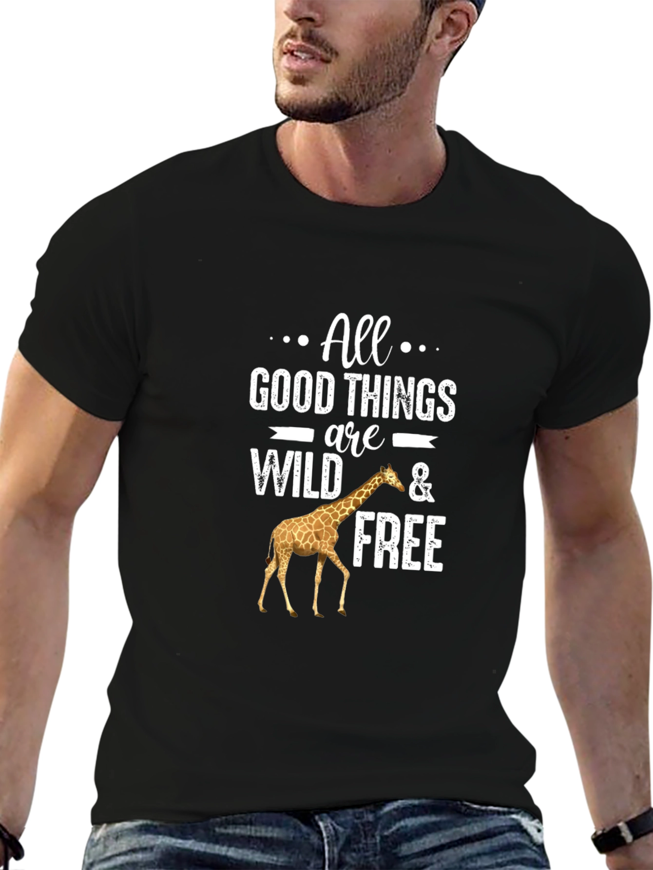 Wild and Free Giraffe Graphic Tee - Black