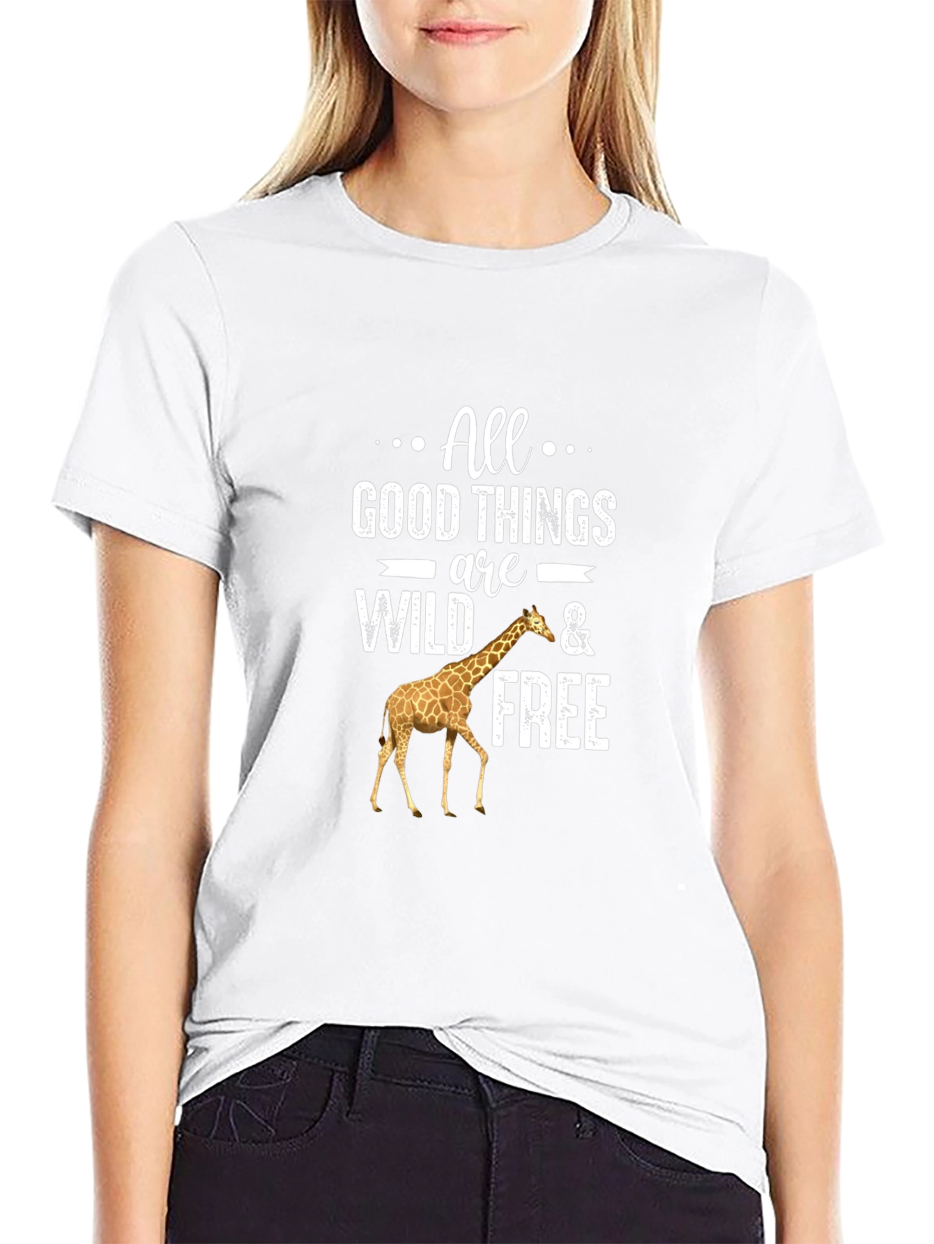 Wild and Free Giraffe Graphic Tee - Black