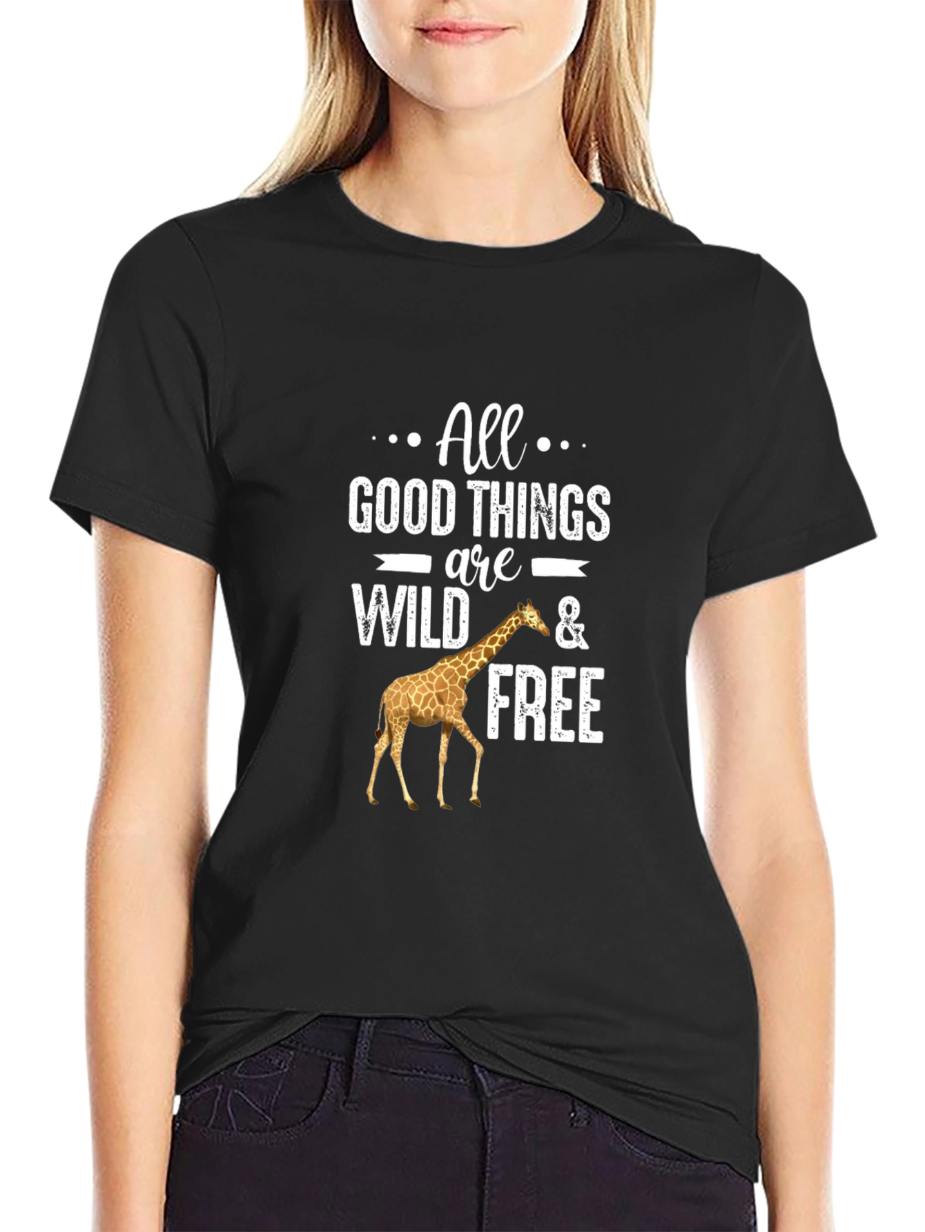 Wild and Free Giraffe Graphic Tee - Black