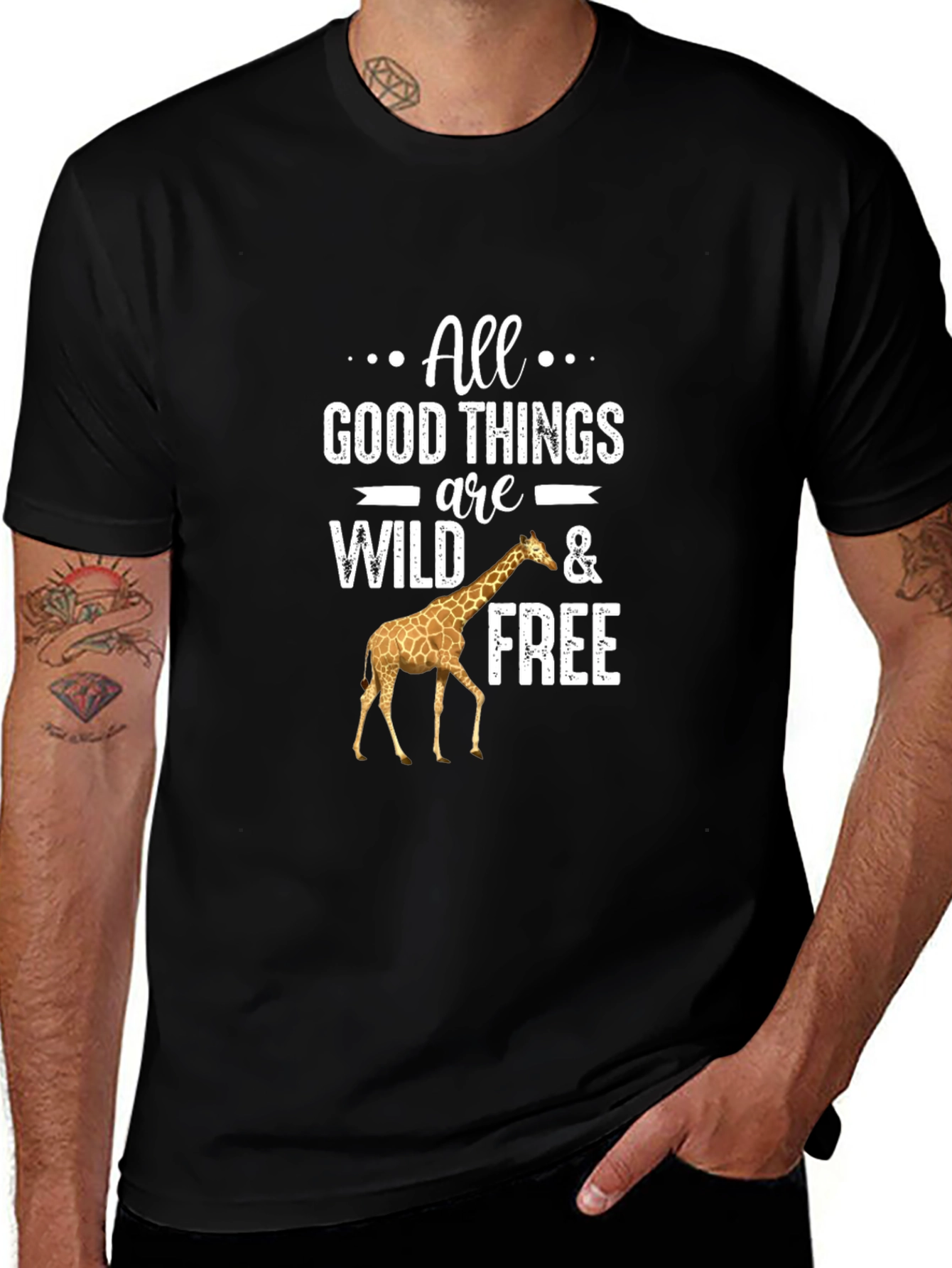 Wild and Free Giraffe Graphic Tee - Black