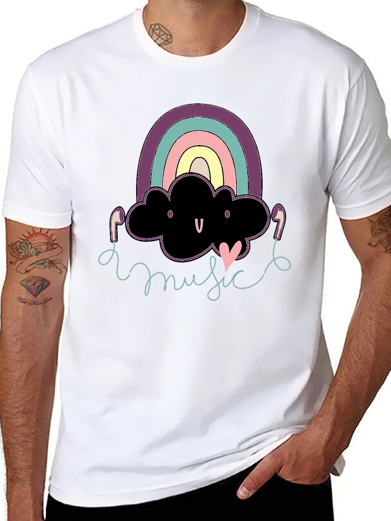 Rainbow Cloud Music T-Shirt - Black