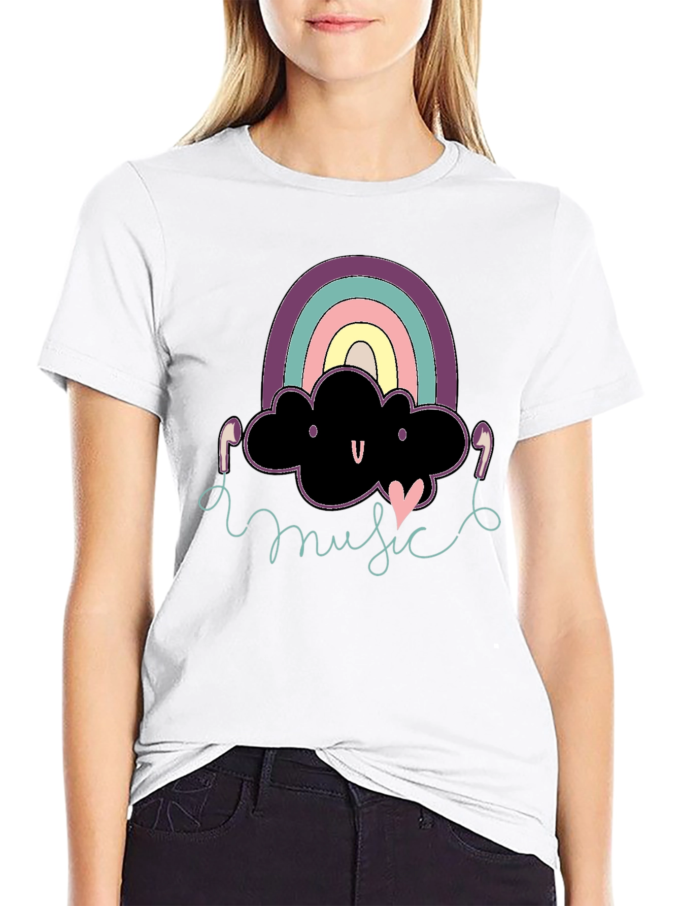 Rainbow Cloud Music T-Shirt - Black