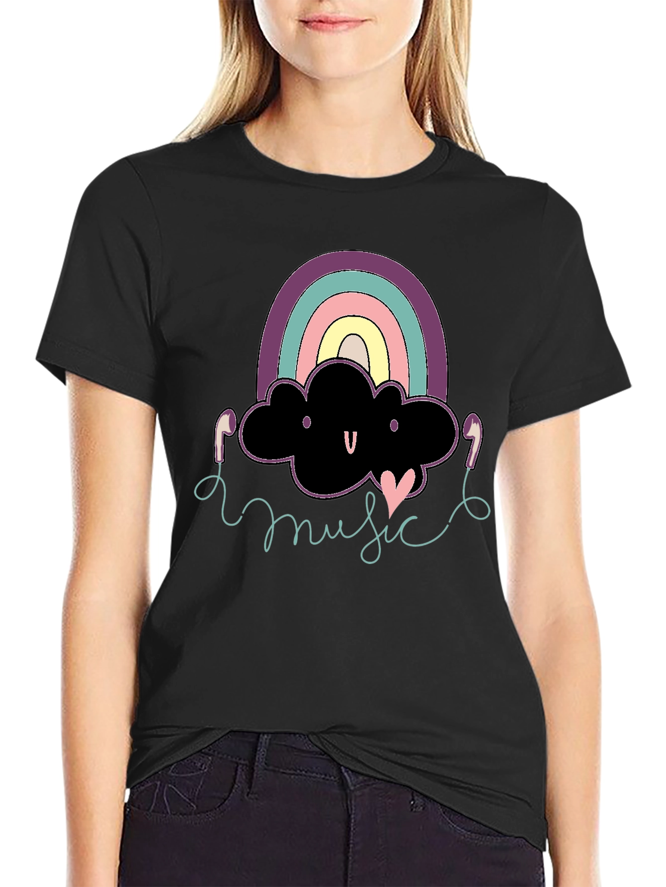 Rainbow Cloud Music T-Shirt - Black