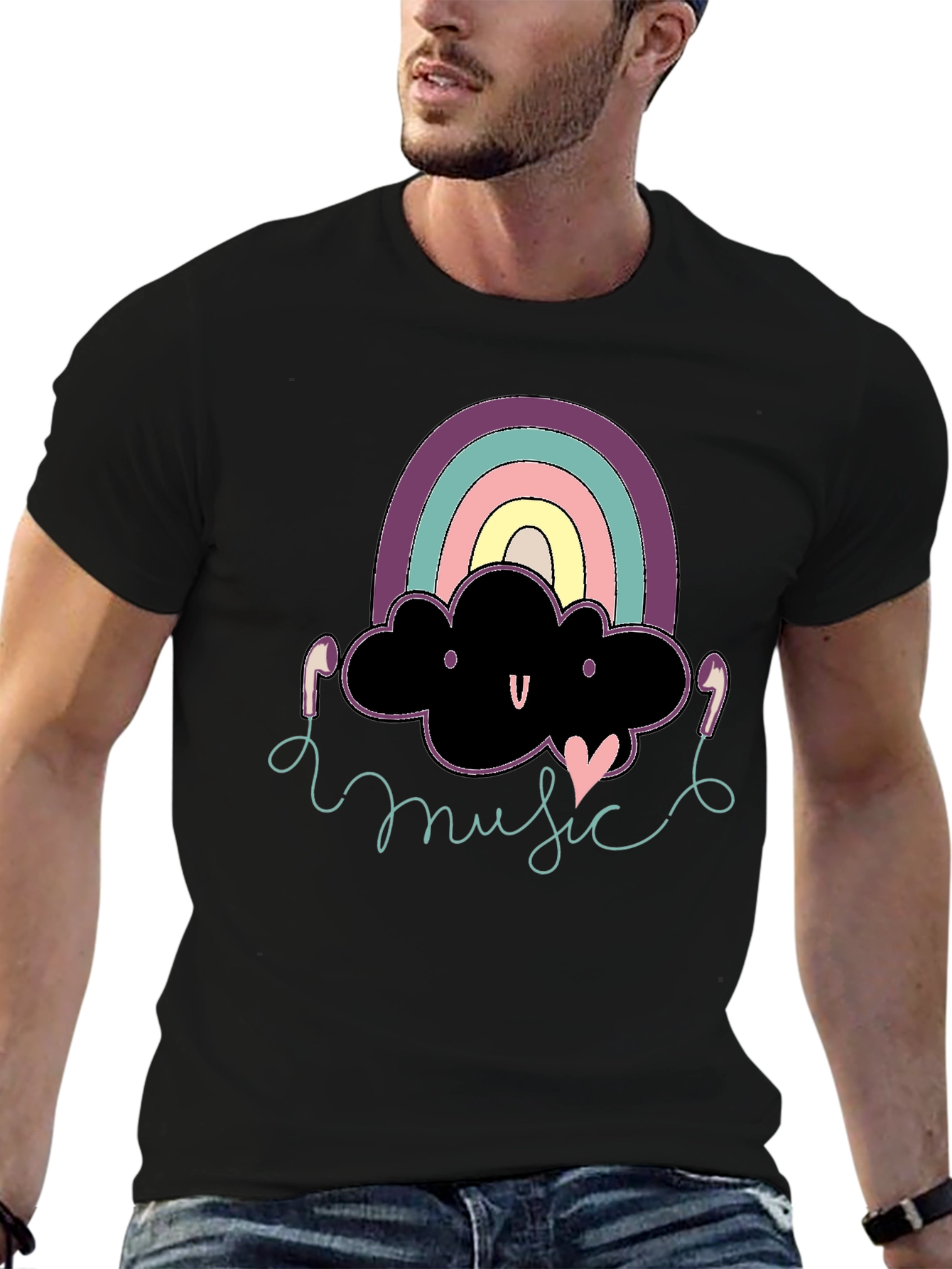 Rainbow Cloud Music T-Shirt - Black