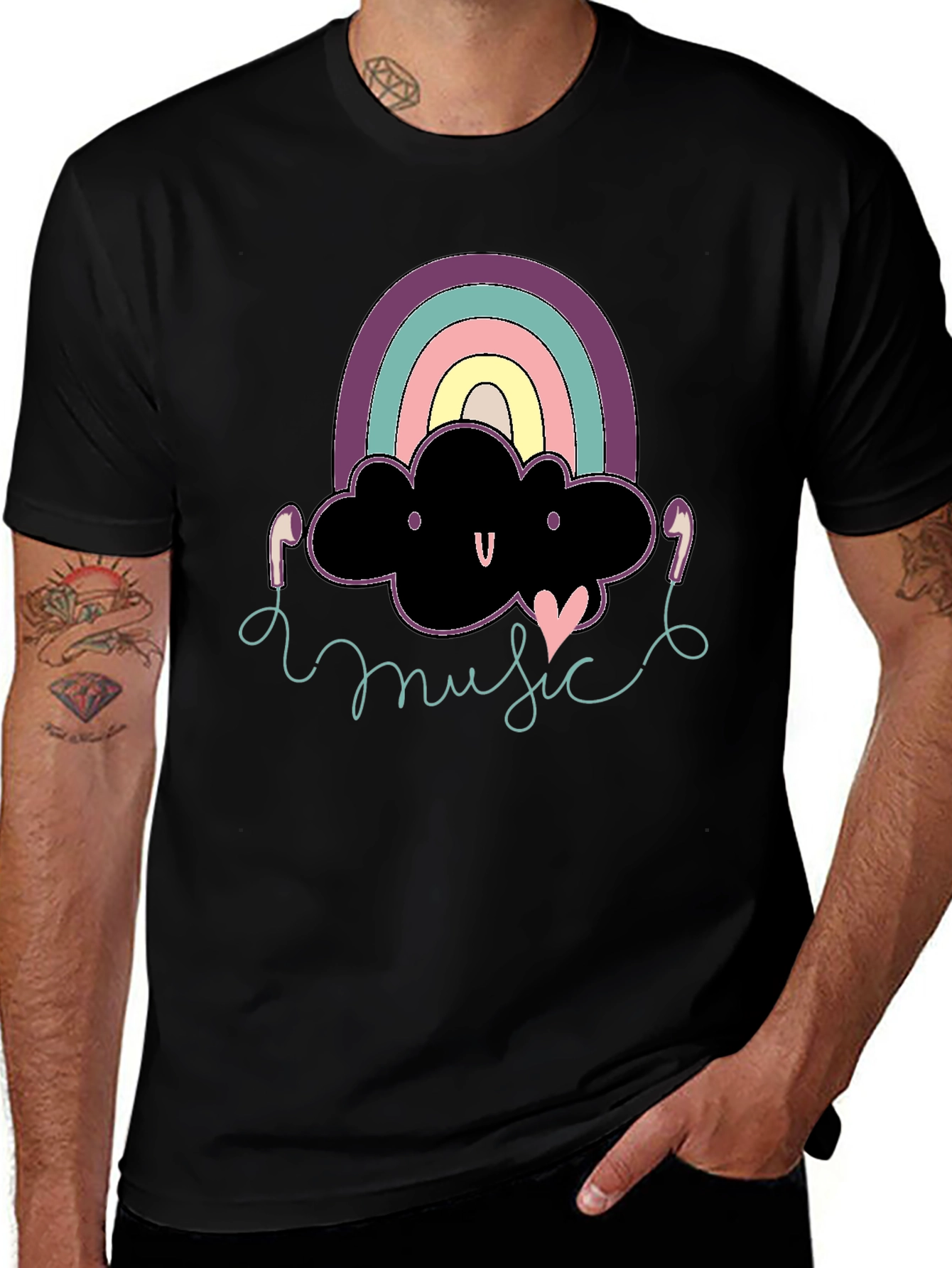 Rainbow Cloud Music T-Shirt - Black