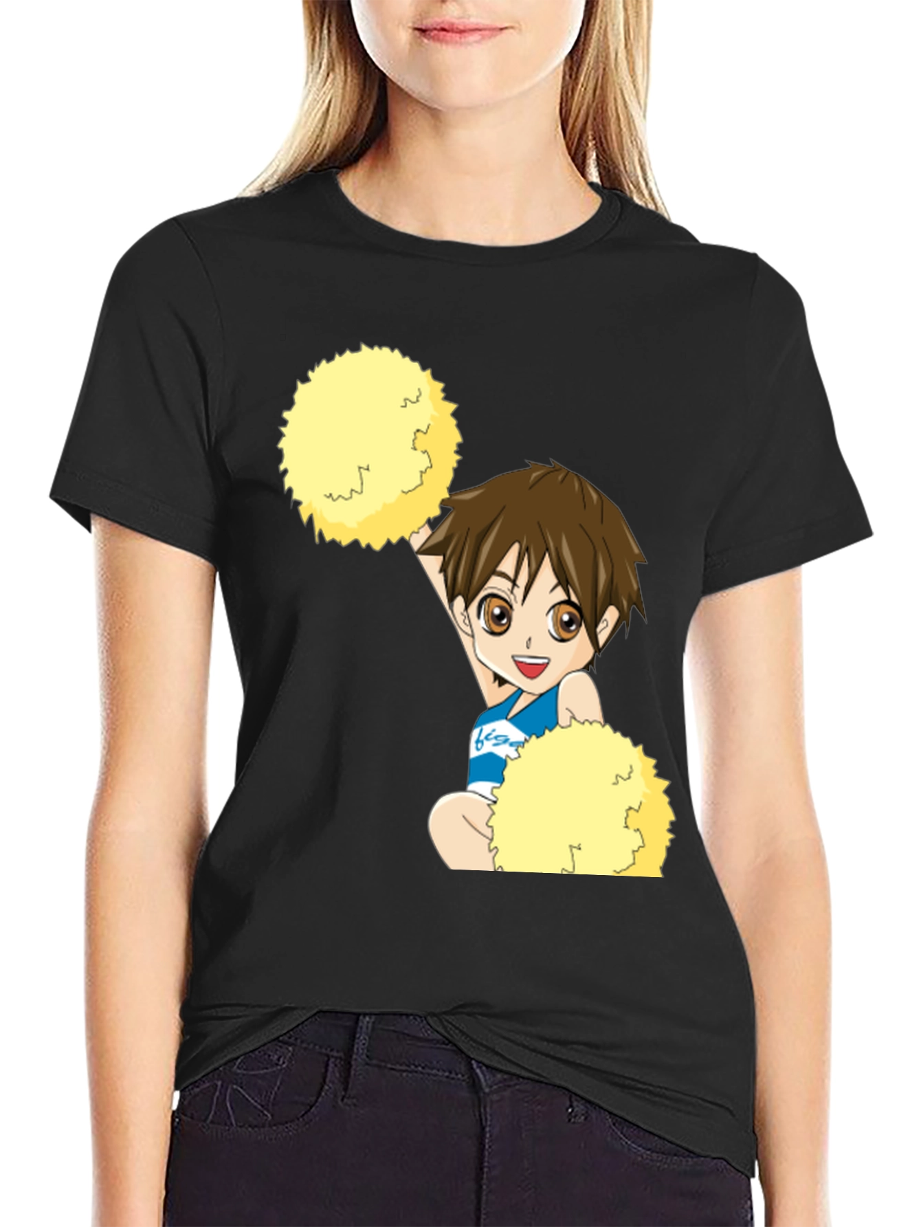 Anime Cheerleader T-Shirt - Black