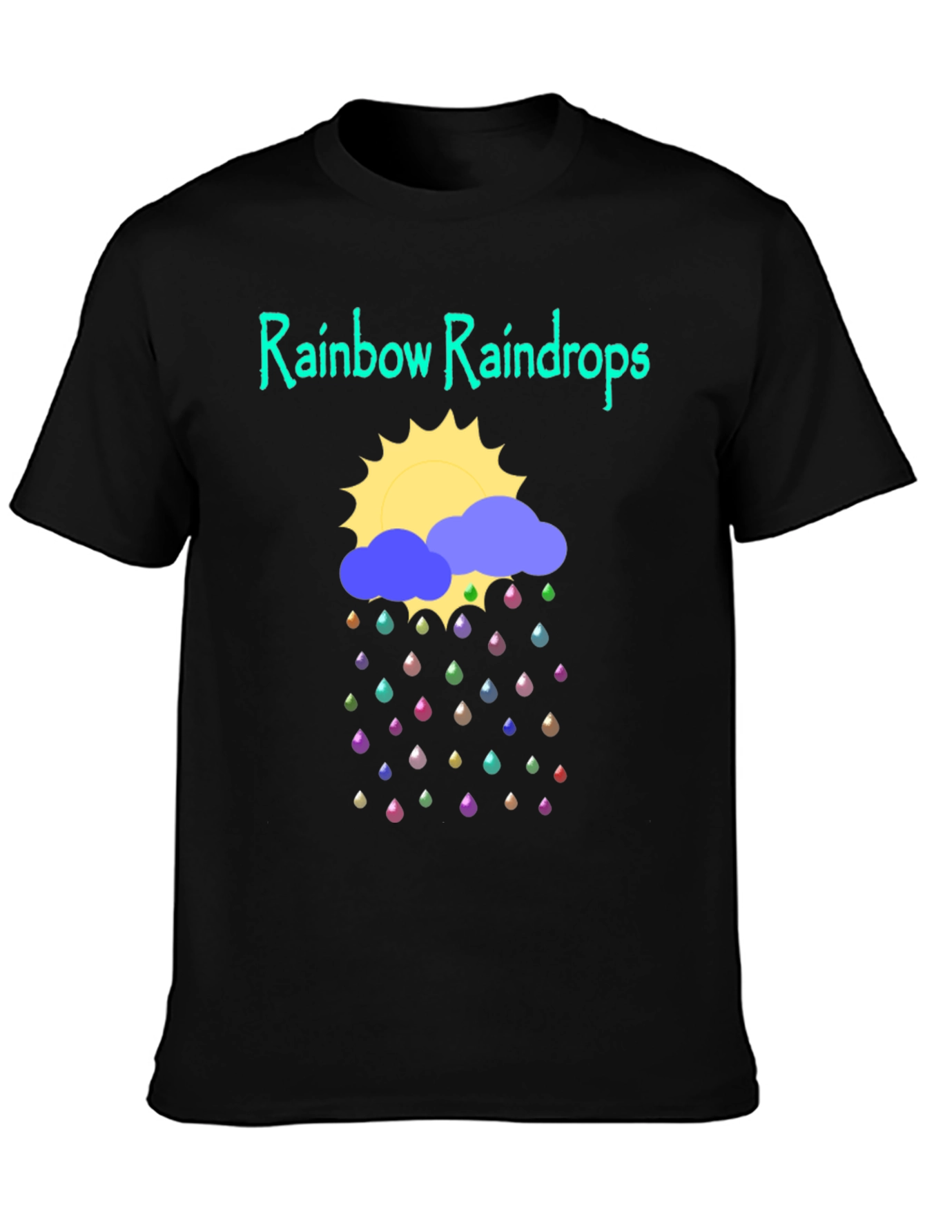 Rainbow Raindrops Graphic T-Shirt - Fun Weather Design