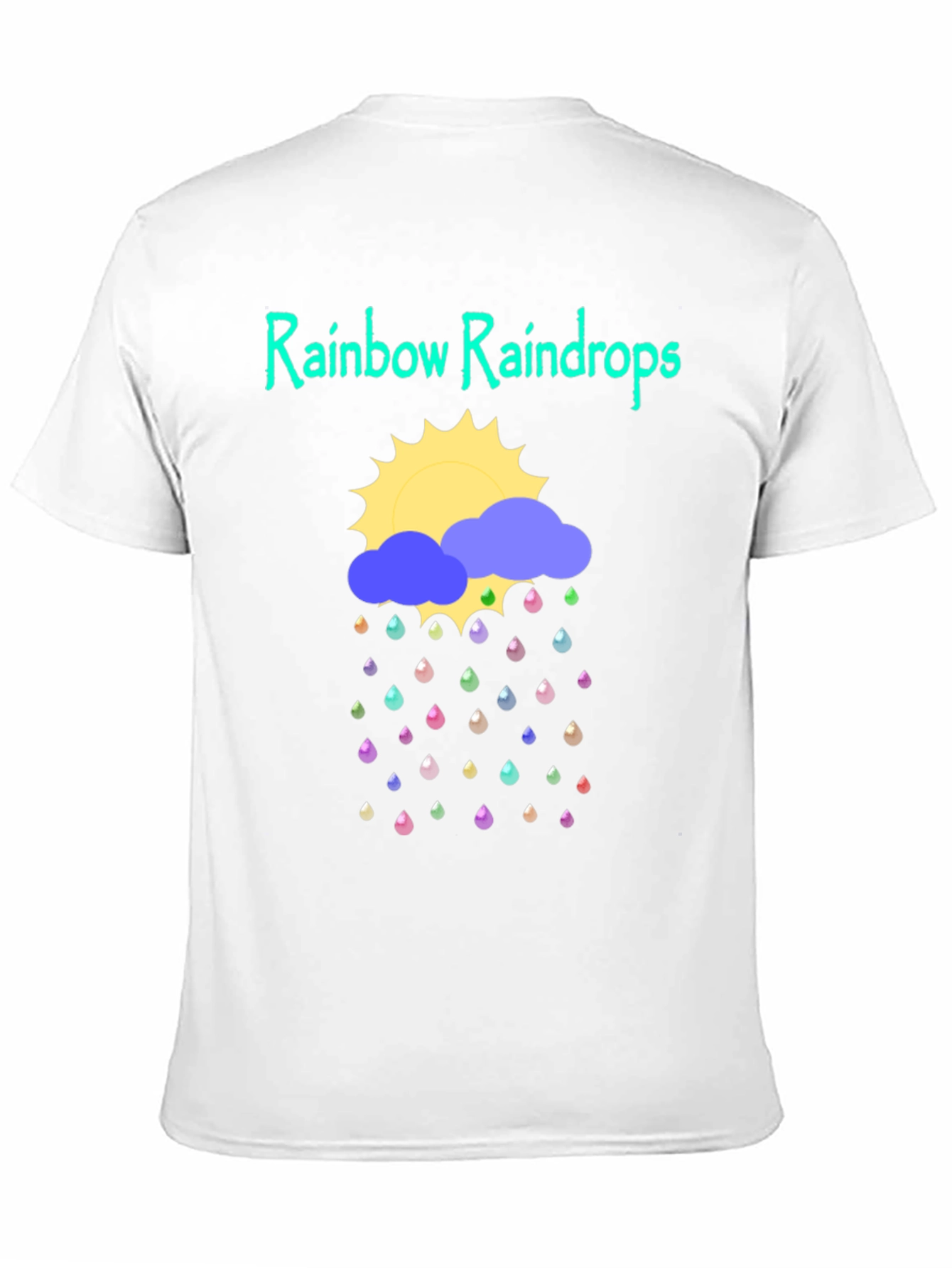 Rainbow Raindrops Graphic T-Shirt - Fun Weather Design